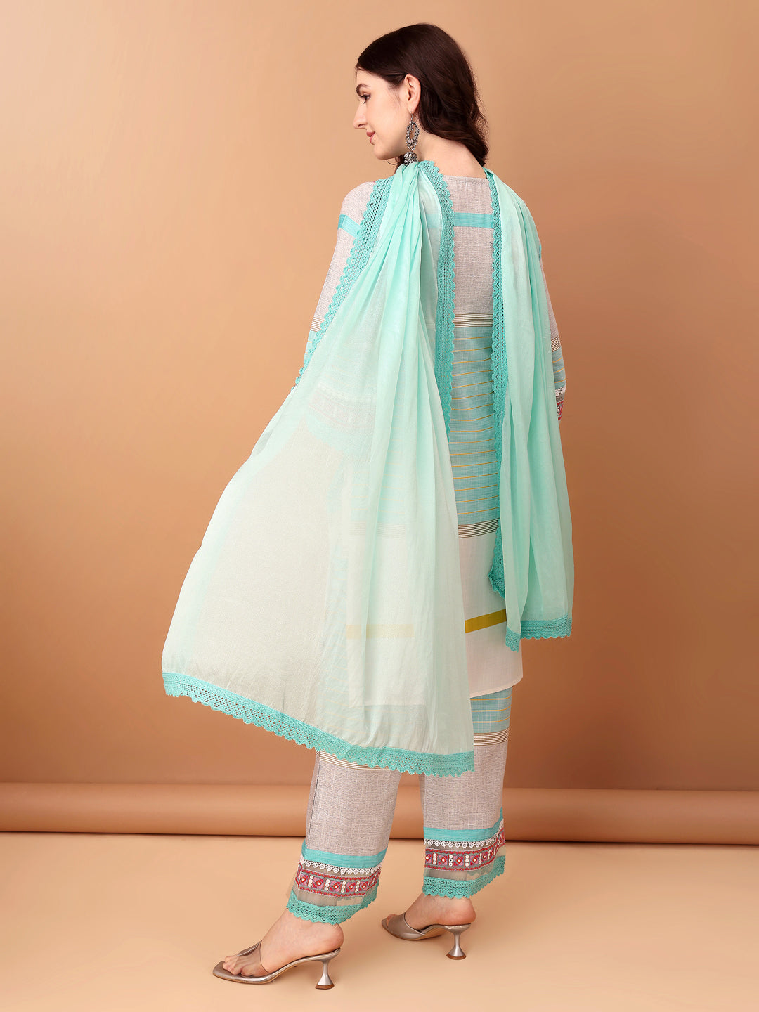 Embroidered & Printed Kurta with Pant & Dupatta Premium