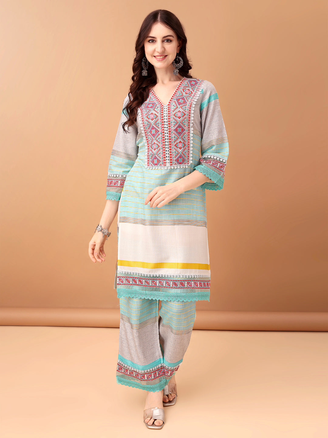 Embroidered & Printed Kurta with Pant & Dupatta Premium