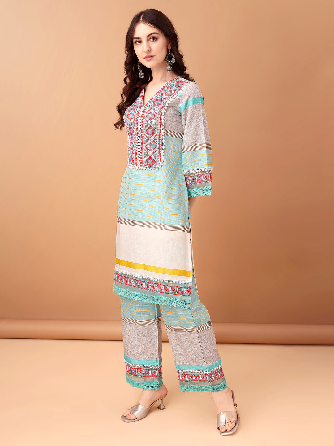 Embroidered & Printed Kurta with Pant & Dupatta Premium