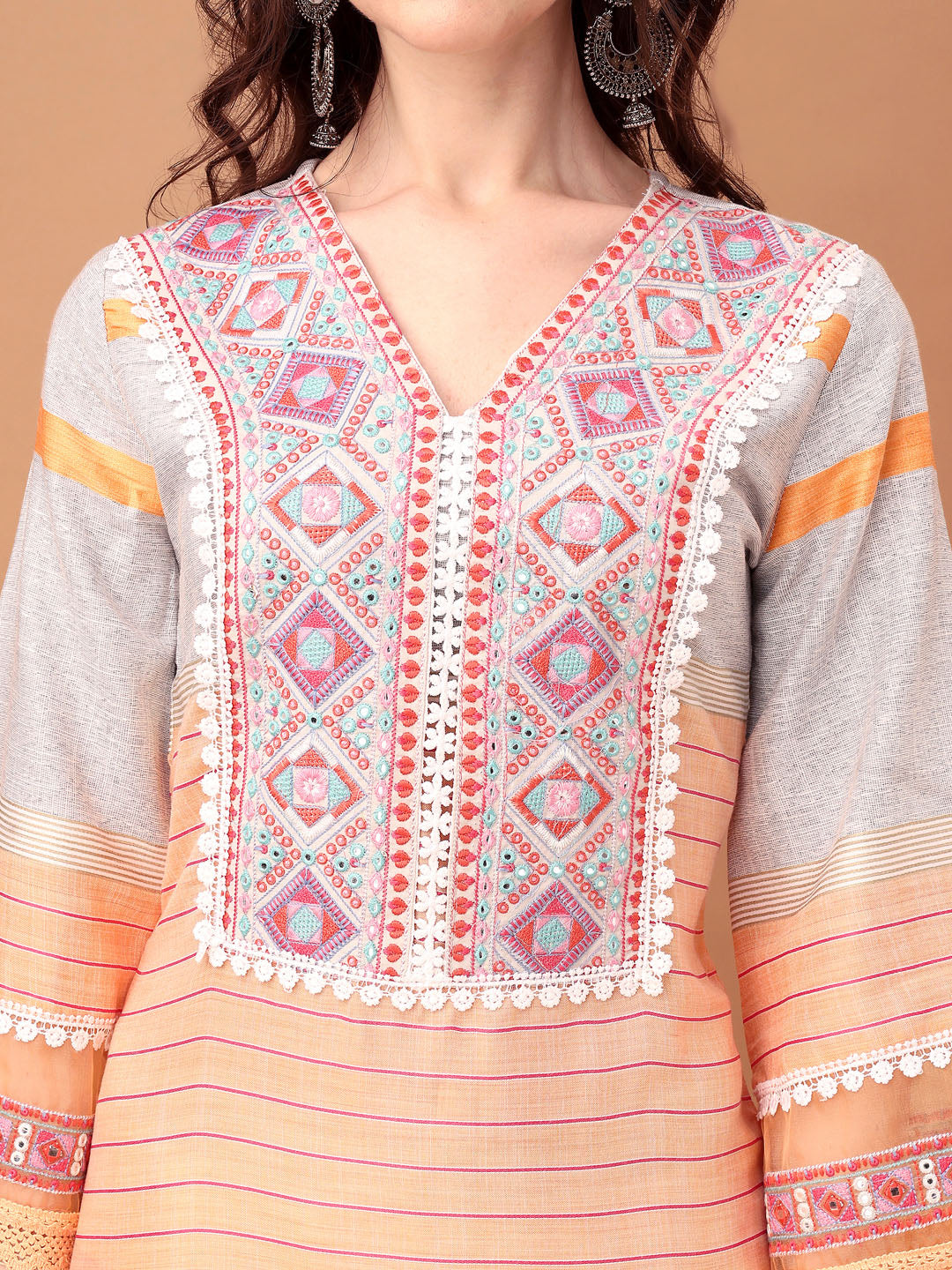 Embroidered & Printed Kurta with Pant & Dupatta Premium