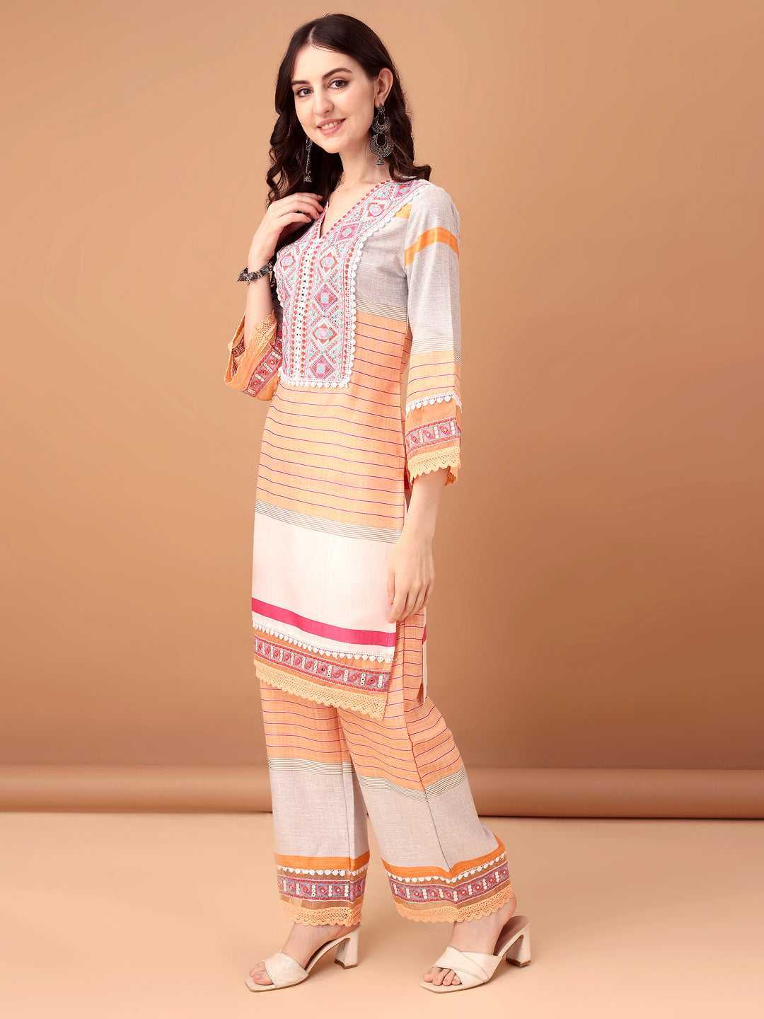 Embroidered & Printed Kurta with Pant & Dupatta Premium