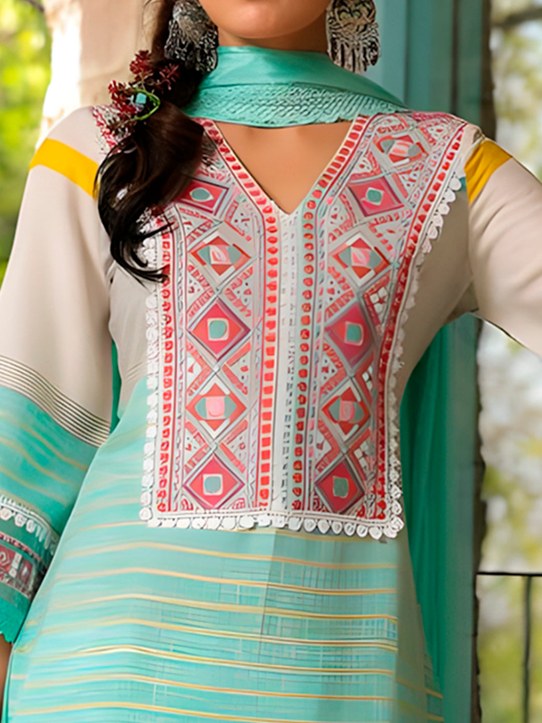 Embroidered & Printed Kurta with Pant & Dupatta Premium