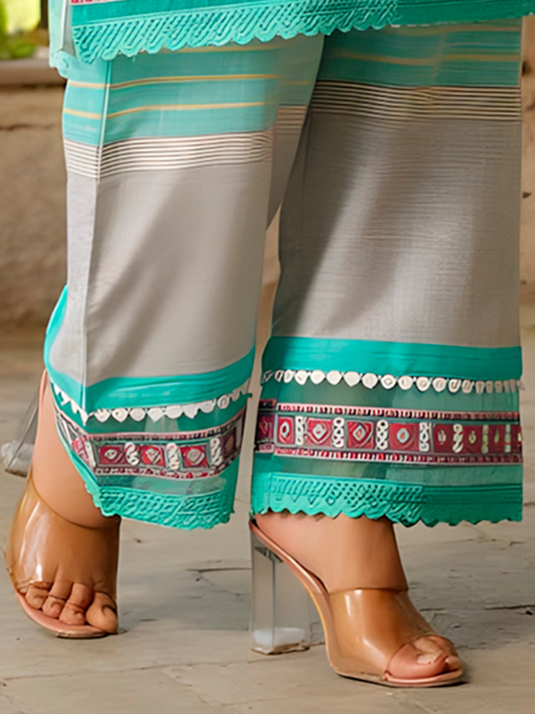 Embroidered & Printed Kurta with Pant & Dupatta Premium