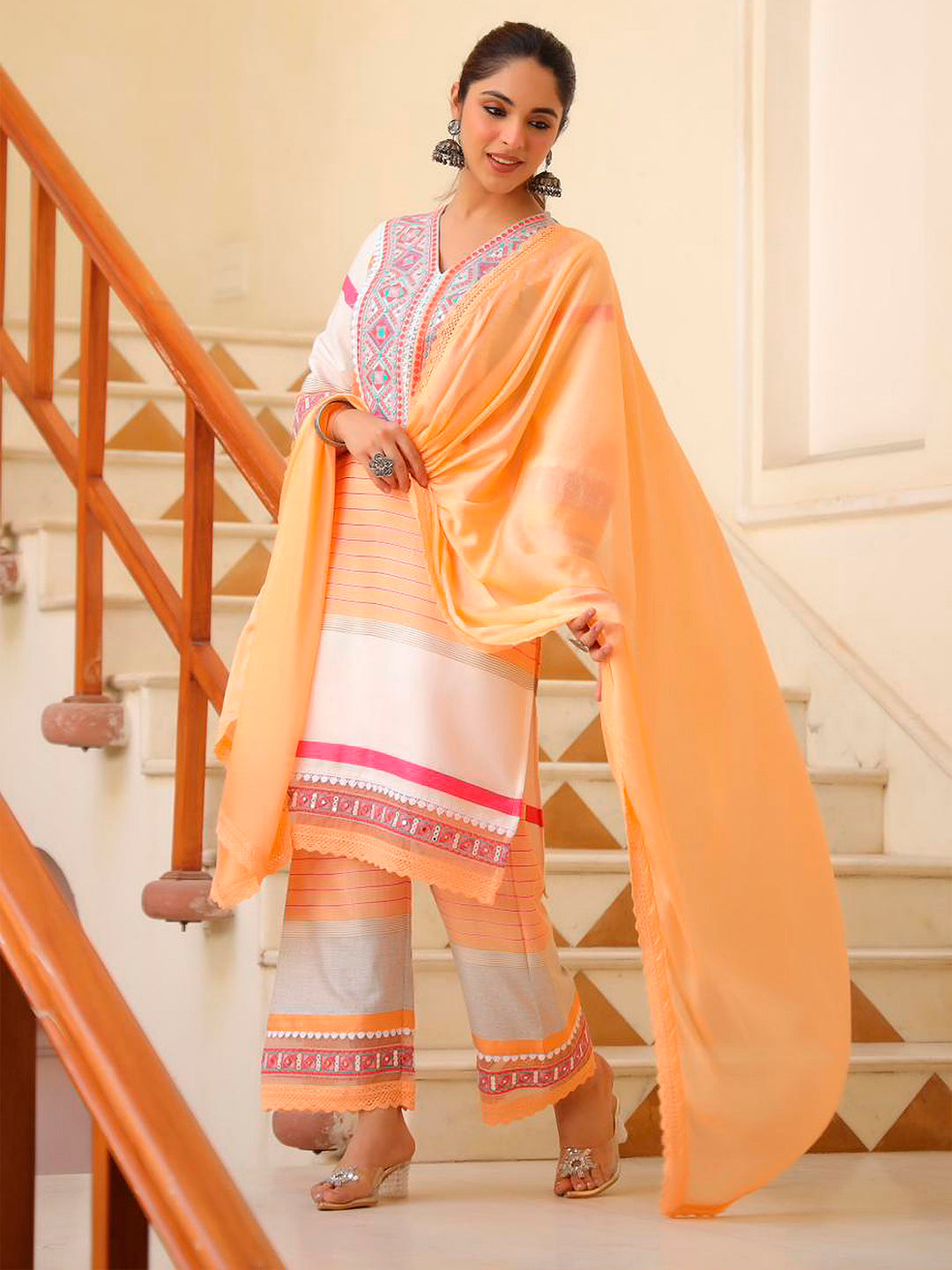 Embroidered & Printed Kurta with Pant & Dupatta Premium