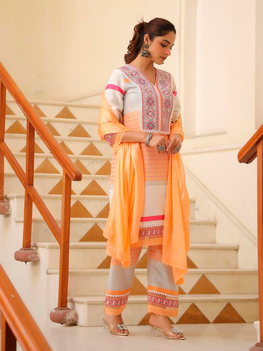 Embroidered & Printed Kurta with Pant & Dupatta Premium