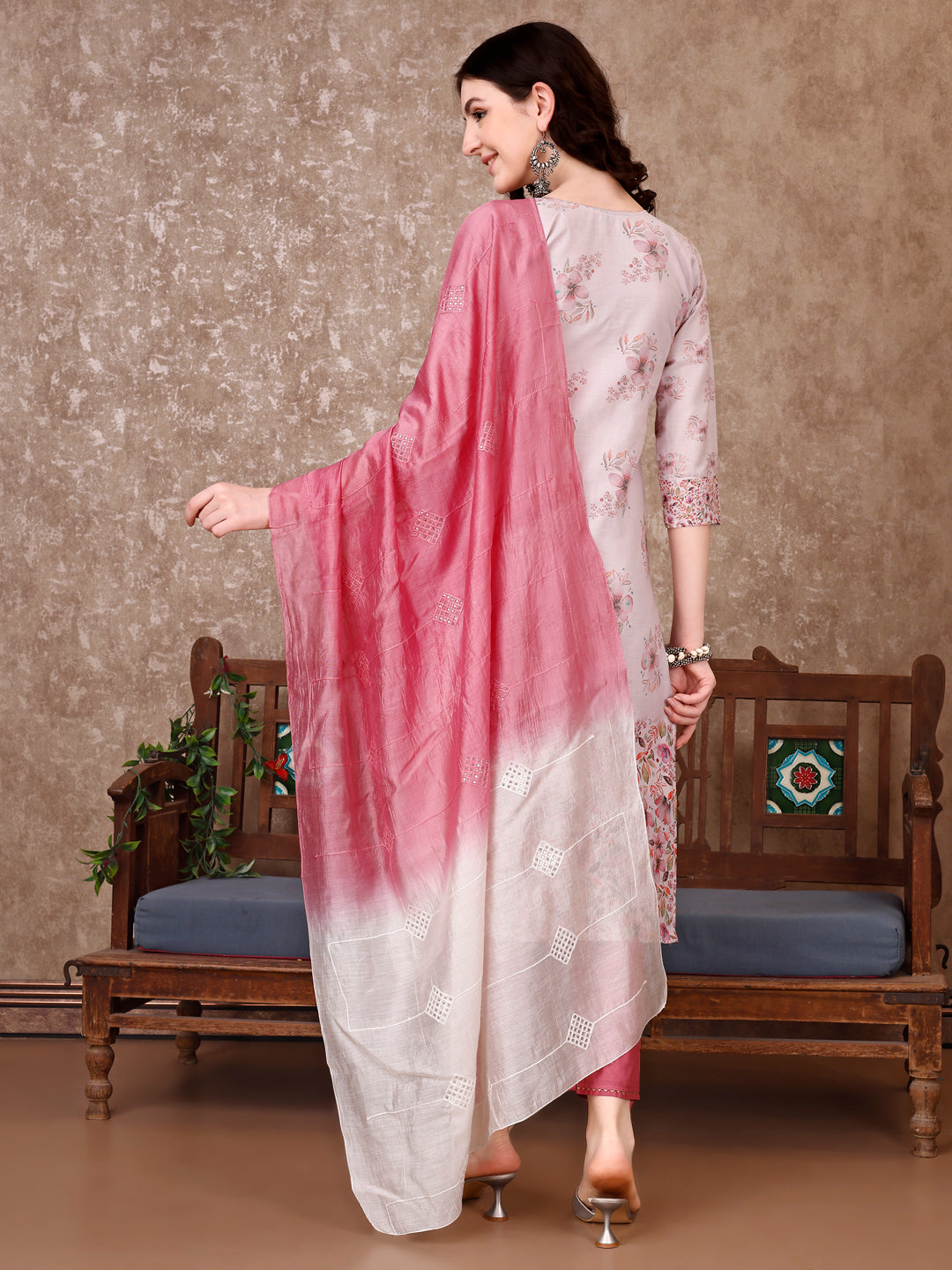 Hand Embroidered & Floral Printed Kurta with pant & dupatta Luxury