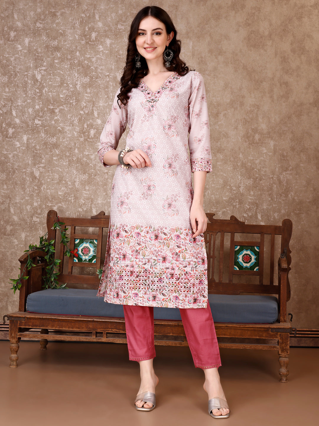 Hand Embroidered & Floral Printed Kurta with pant & dupatta Luxury