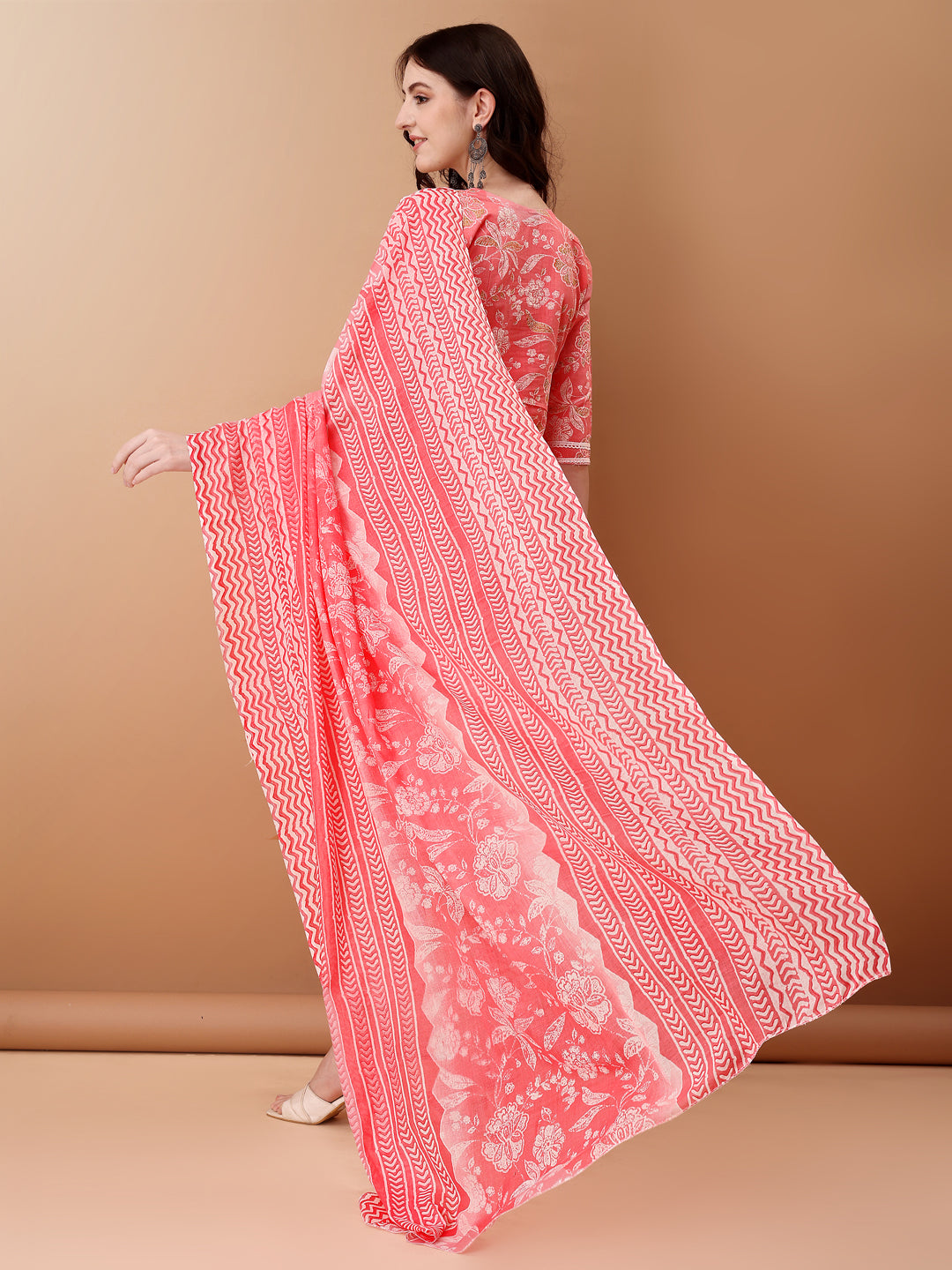 Angrakha Style floral Printed A-line kurta with pant & dupatta