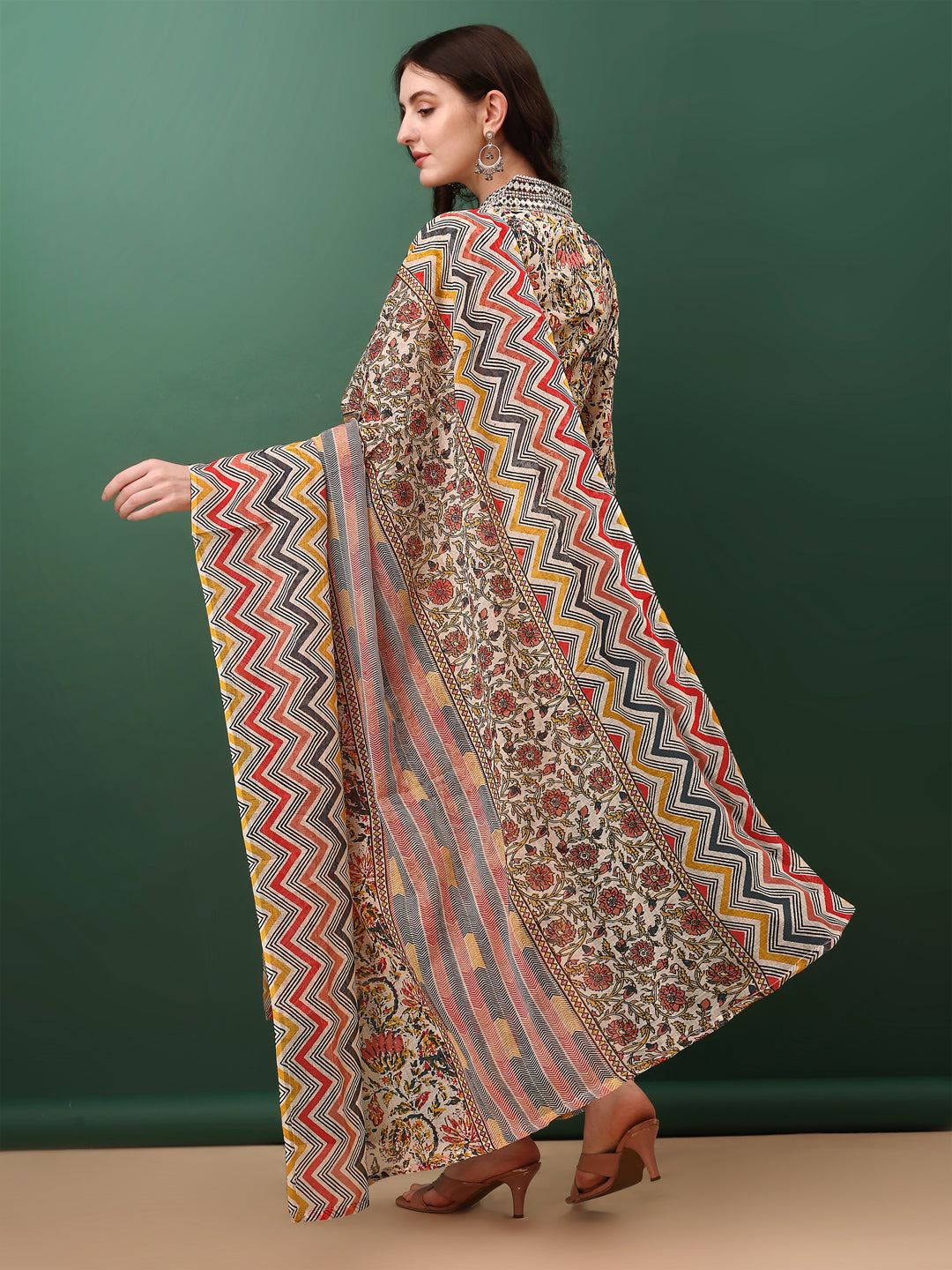 Sequined & Mirror Embroidered & Printed Kurta with Pant & dupatta