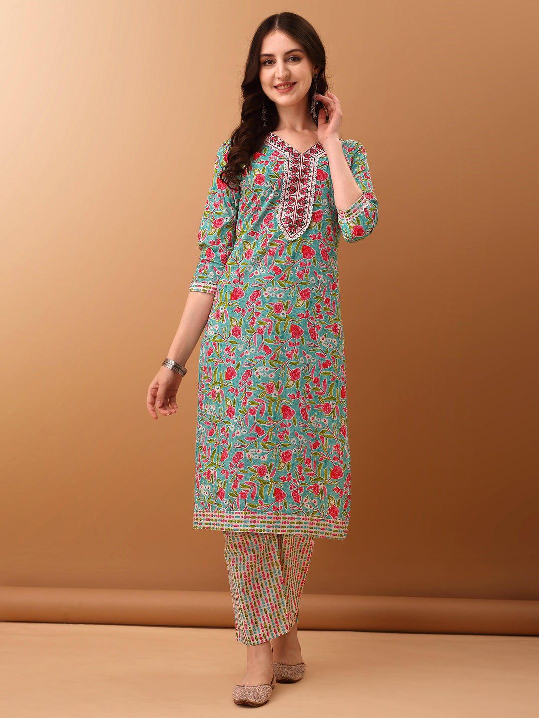 Embroidered & Floral Printed Kurta with Pant & dupatta