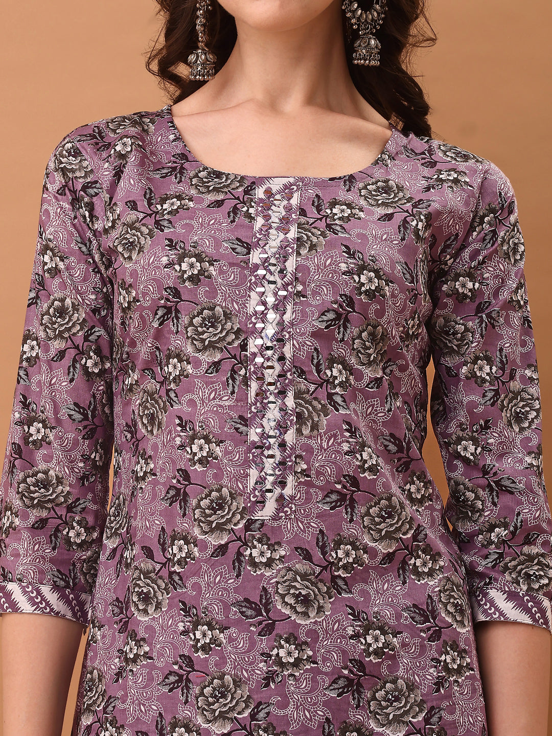 Mirror Embroidered & Floral Printed Kurta with pant & dupatta