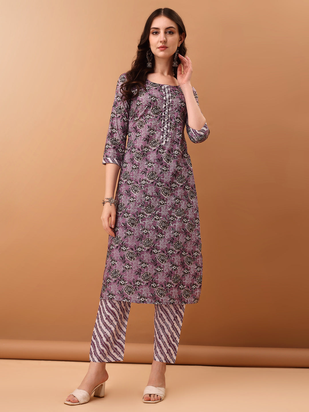 Mirror Embroidered & Floral Printed Kurta with pant & dupatta