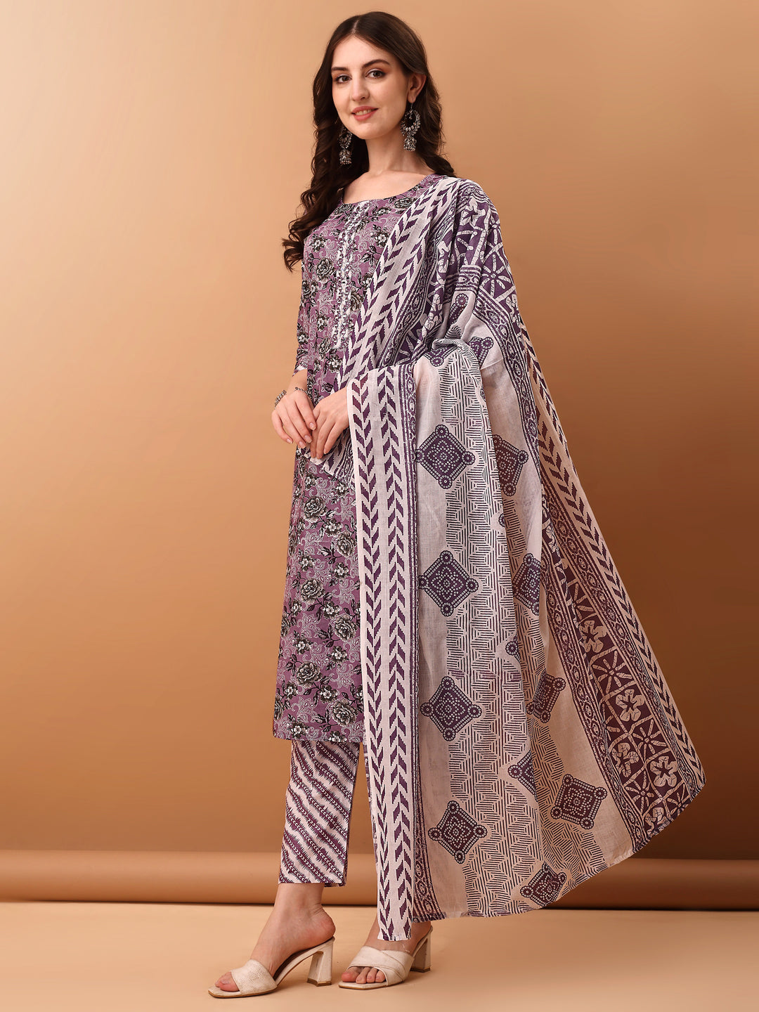 Mirror Embroidered & Floral Printed Kurta with pant & dupatta