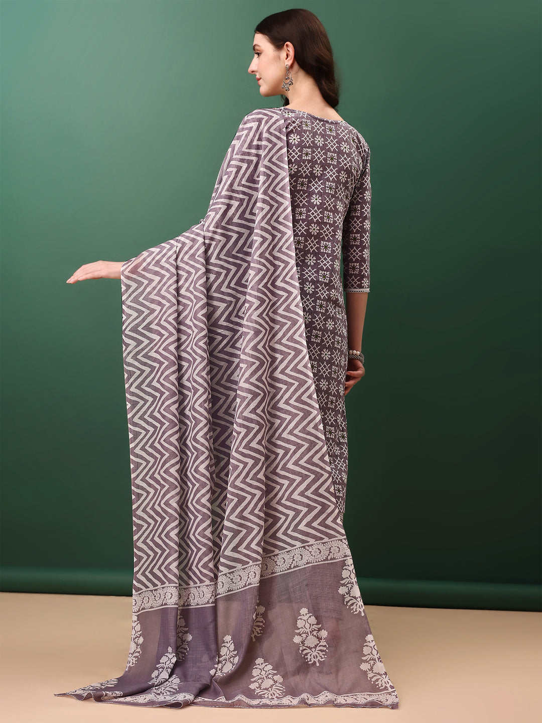 Ethnic Motifs Printed Kurta with Lace Detailing and pant & Dupatta