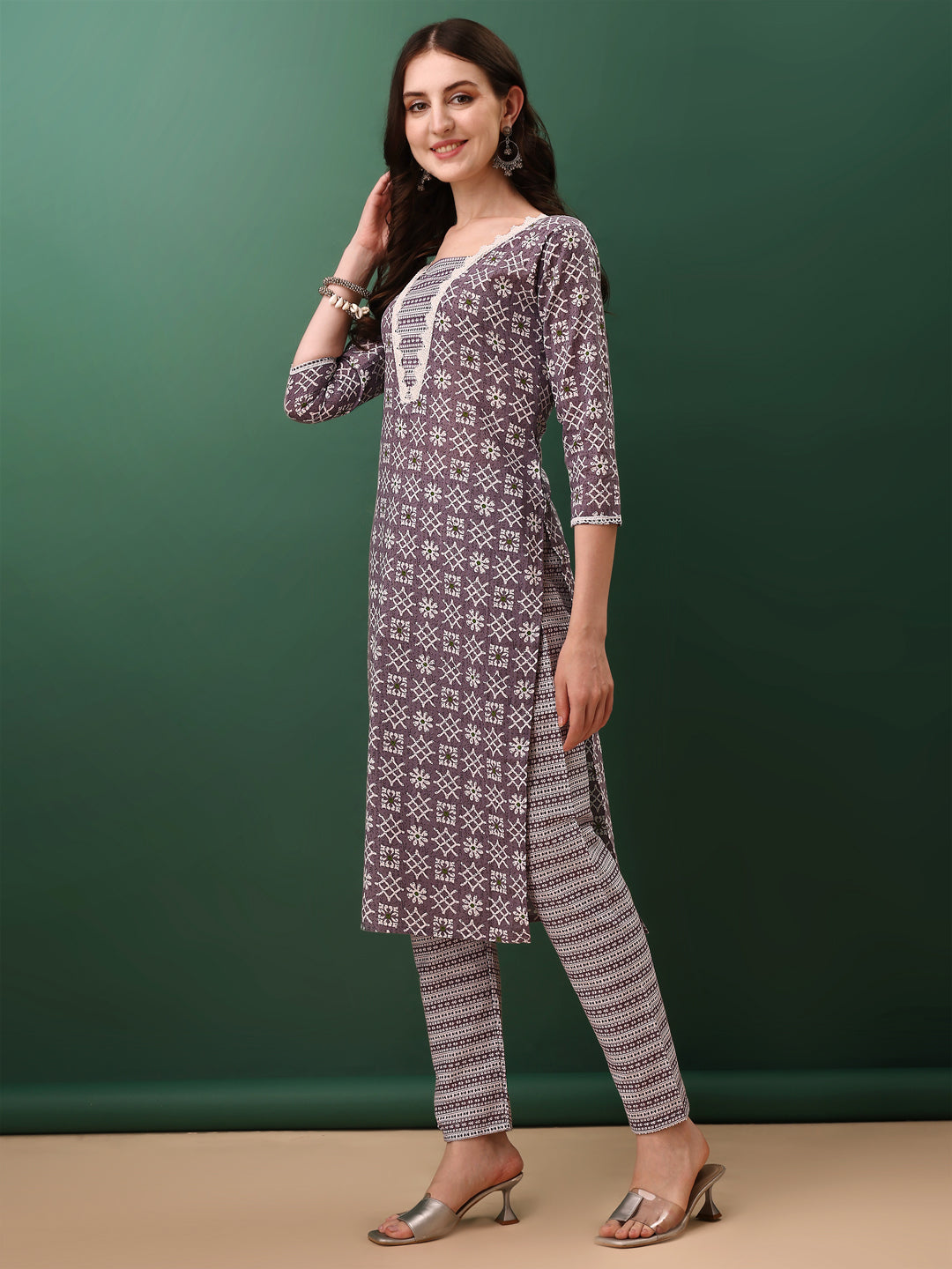 Ethnic Motifs Printed Kurta with Lace Detailing and pant & Dupatta