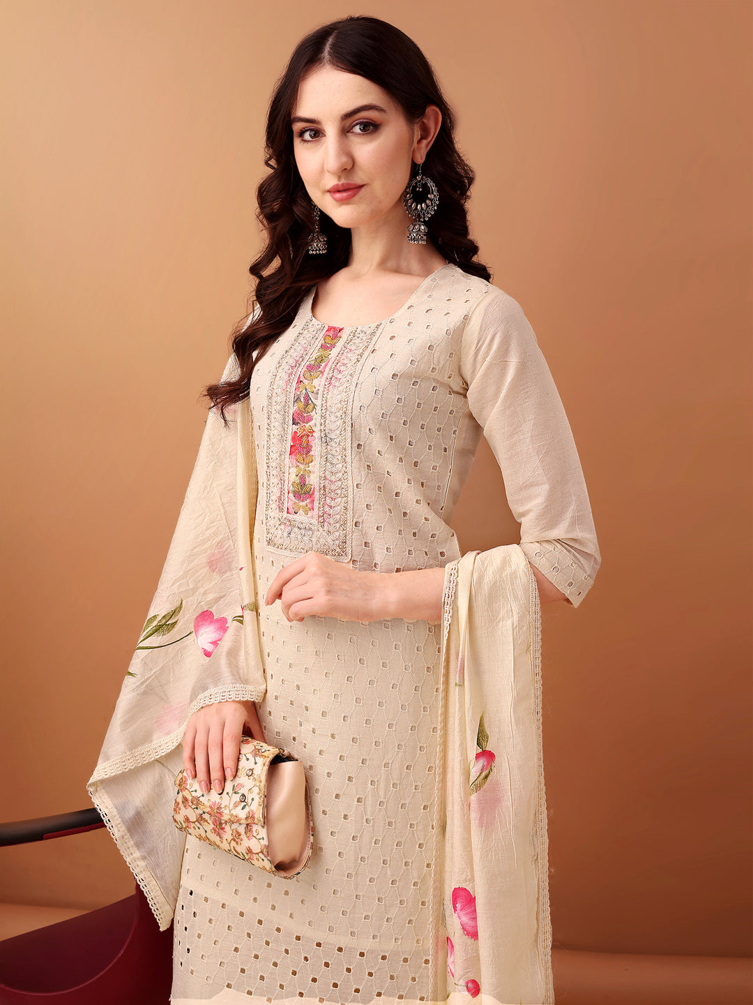 Schiffli & embroidered Kurta with pant & Dupatta