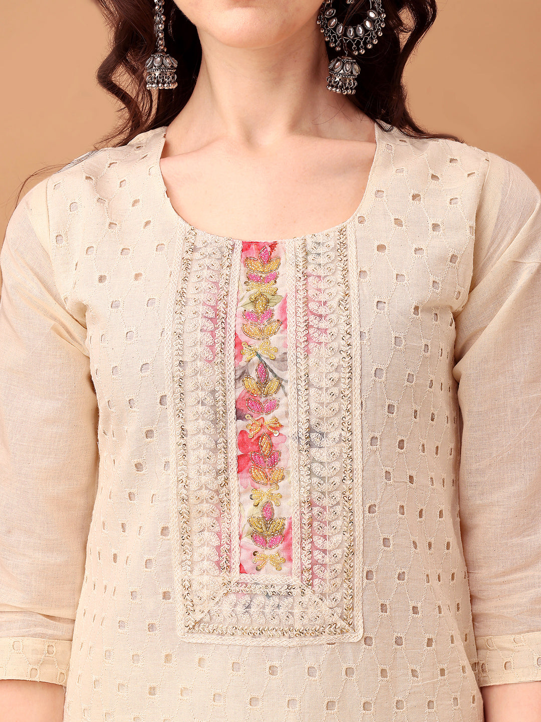 Schiffli & embroidered Kurta with pant & Dupatta