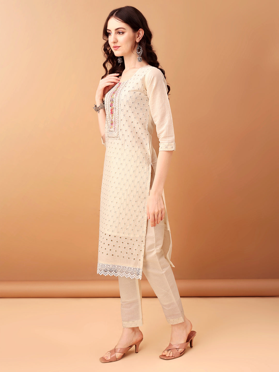 Schiffli & embroidered Kurta with pant & Dupatta