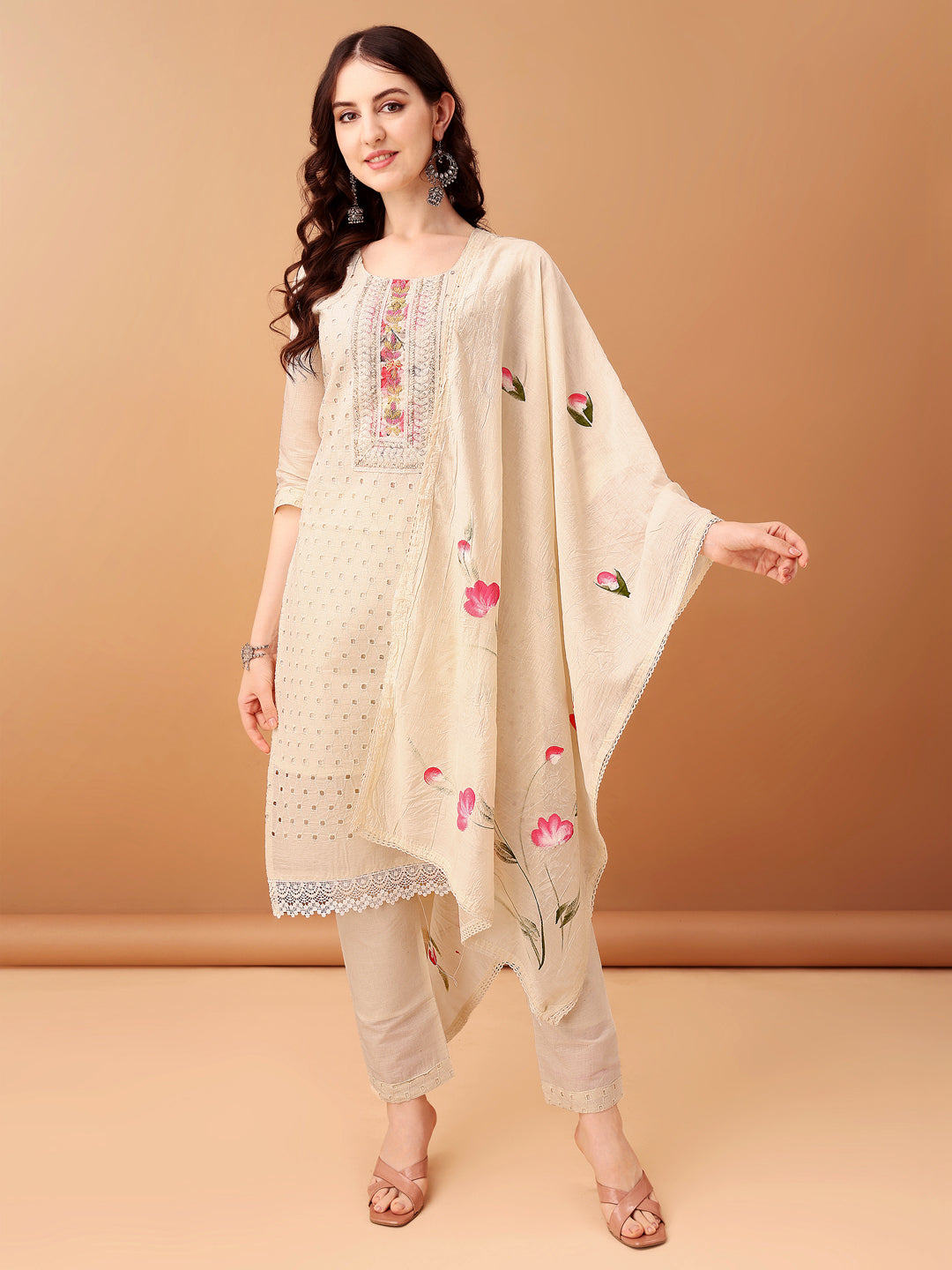 Schiffli & embroidered Kurta with pant & Dupatta