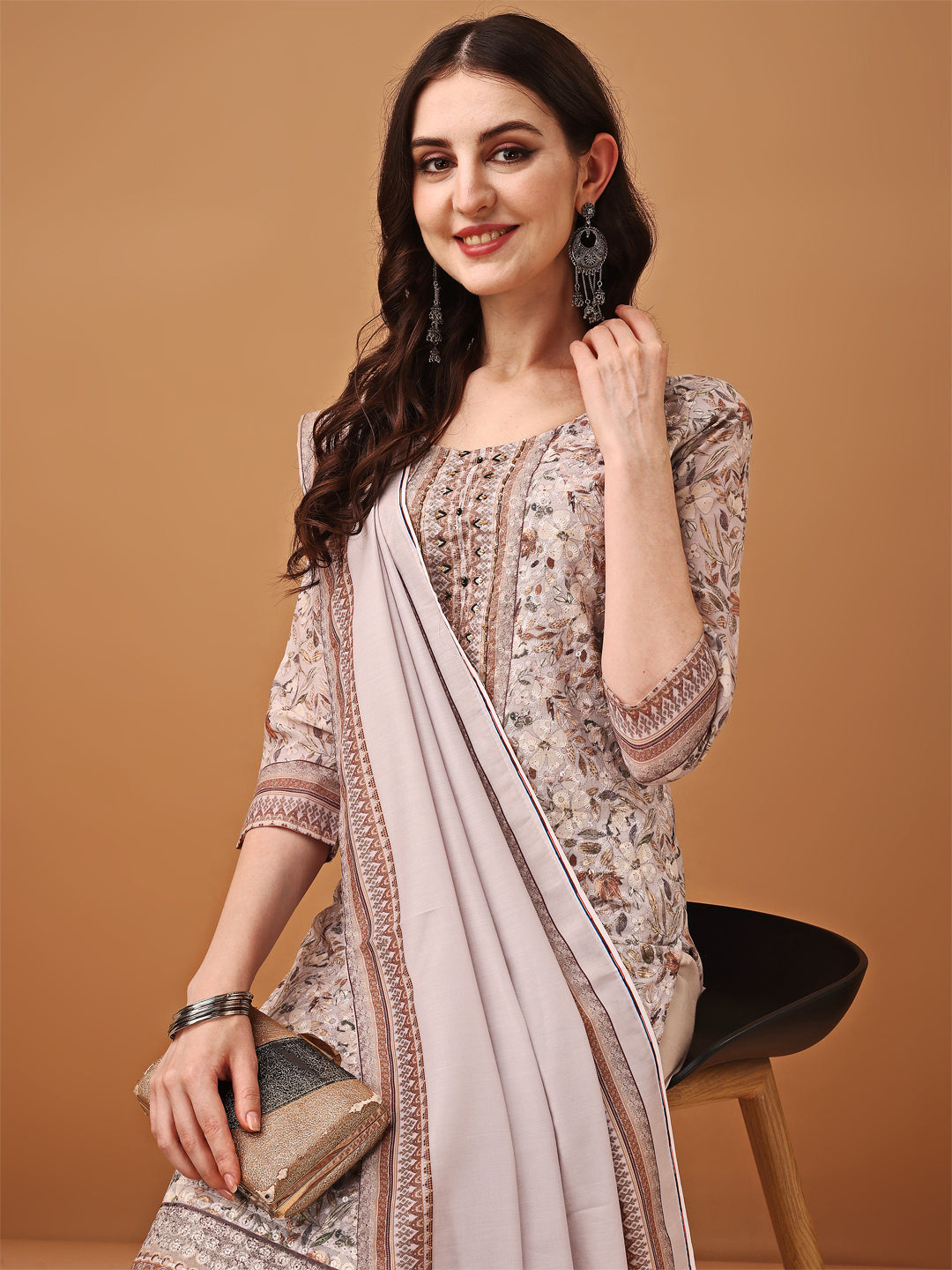 Hand Embroidered,Schiffli & Printed kurta with pant & Printed  Dupatta