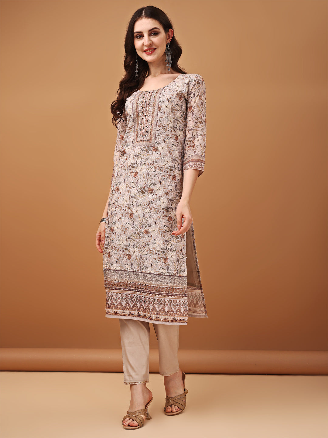 Hand Embroidered,Schiffli & Printed kurta with pant & Printed  Dupatta