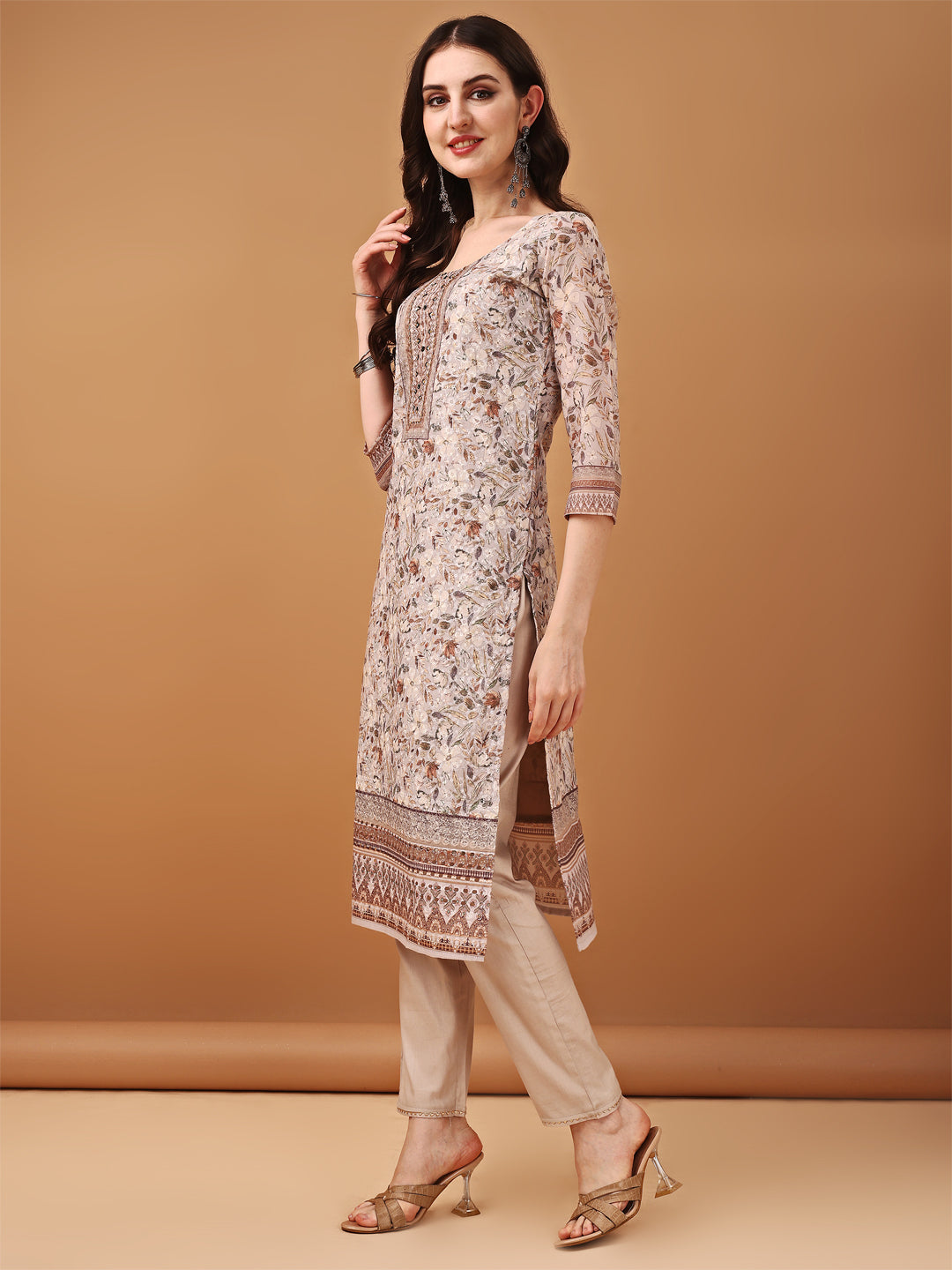 Hand Embroidered,Schiffli & Printed kurta with pant & Printed  Dupatta