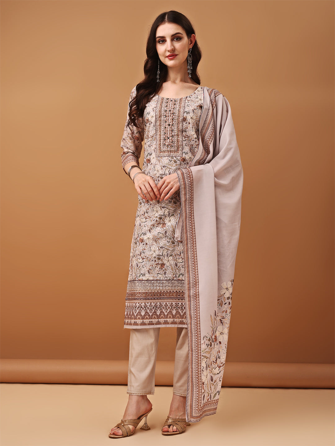 Hand Embroidered,Schiffli & Printed kurta with pant & Printed  Dupatta