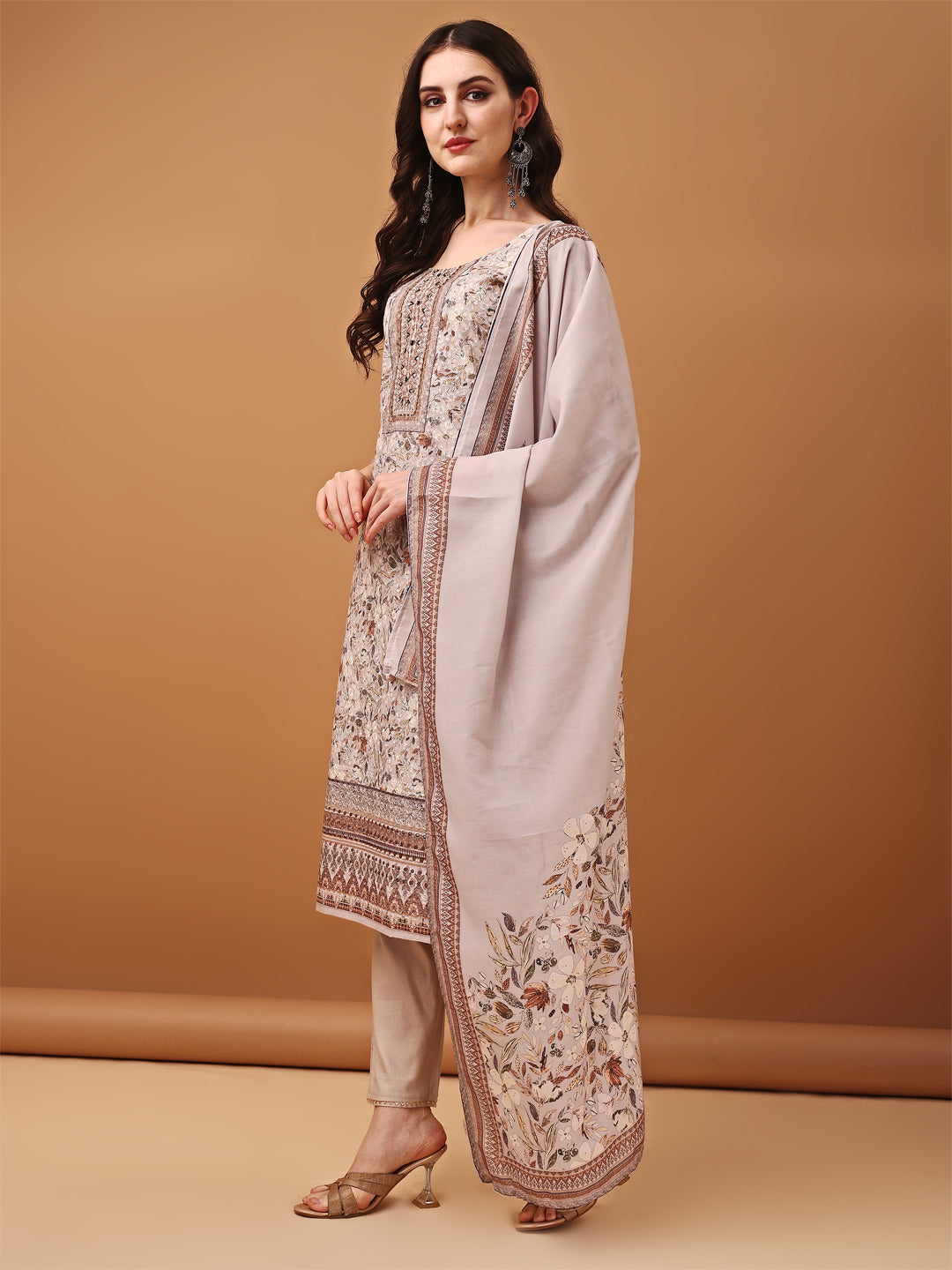 Hand Embroidered,Schiffli & Printed kurta with pant & Printed  Dupatta