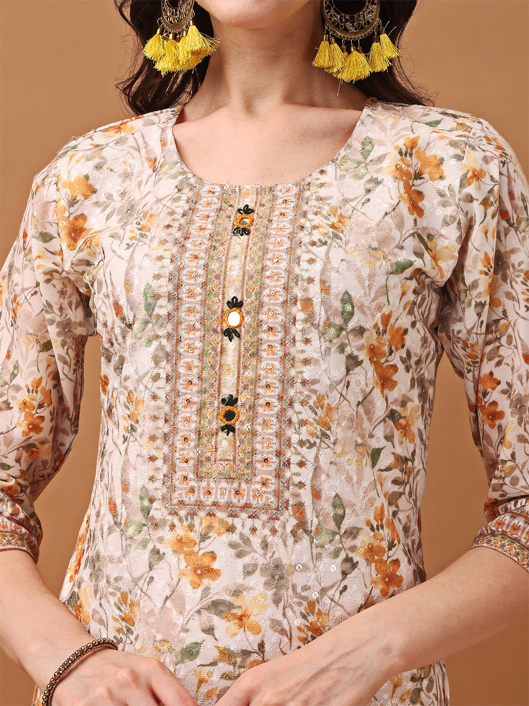 Hand Embroidered,Schiffli & Printed kurta with pant & Printed  Dupatta