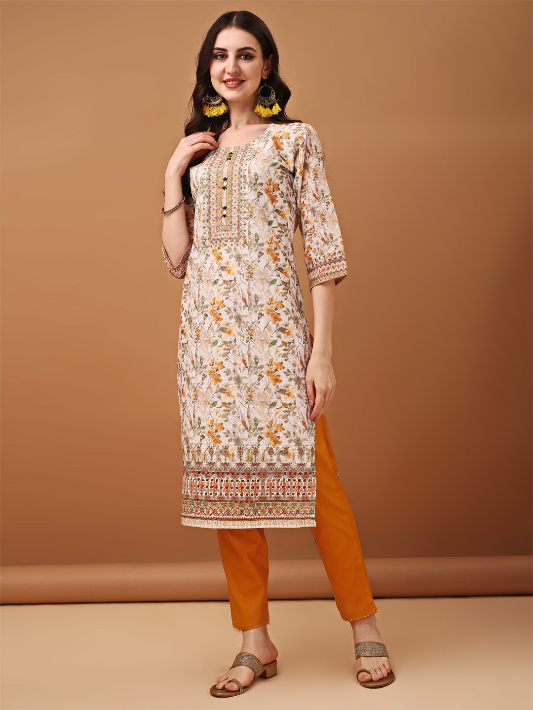 Hand Embroidered,Schiffli & Printed kurta with pant & Printed  Dupatta