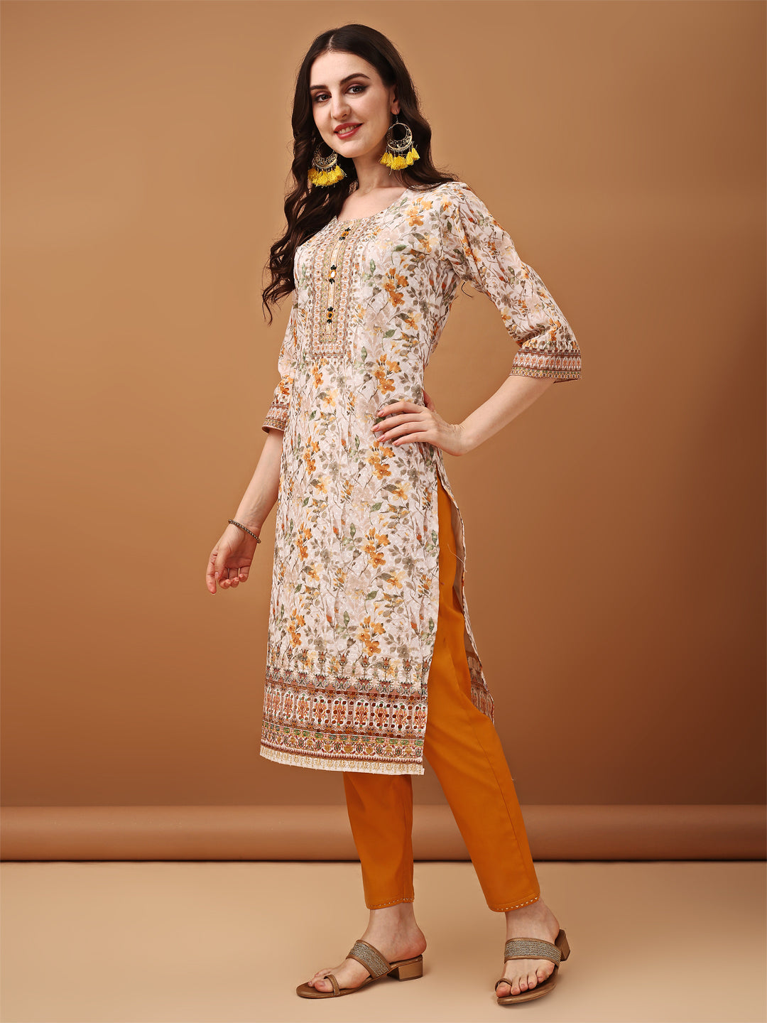 Hand Embroidered,Schiffli & Printed kurta with pant & Printed  Dupatta