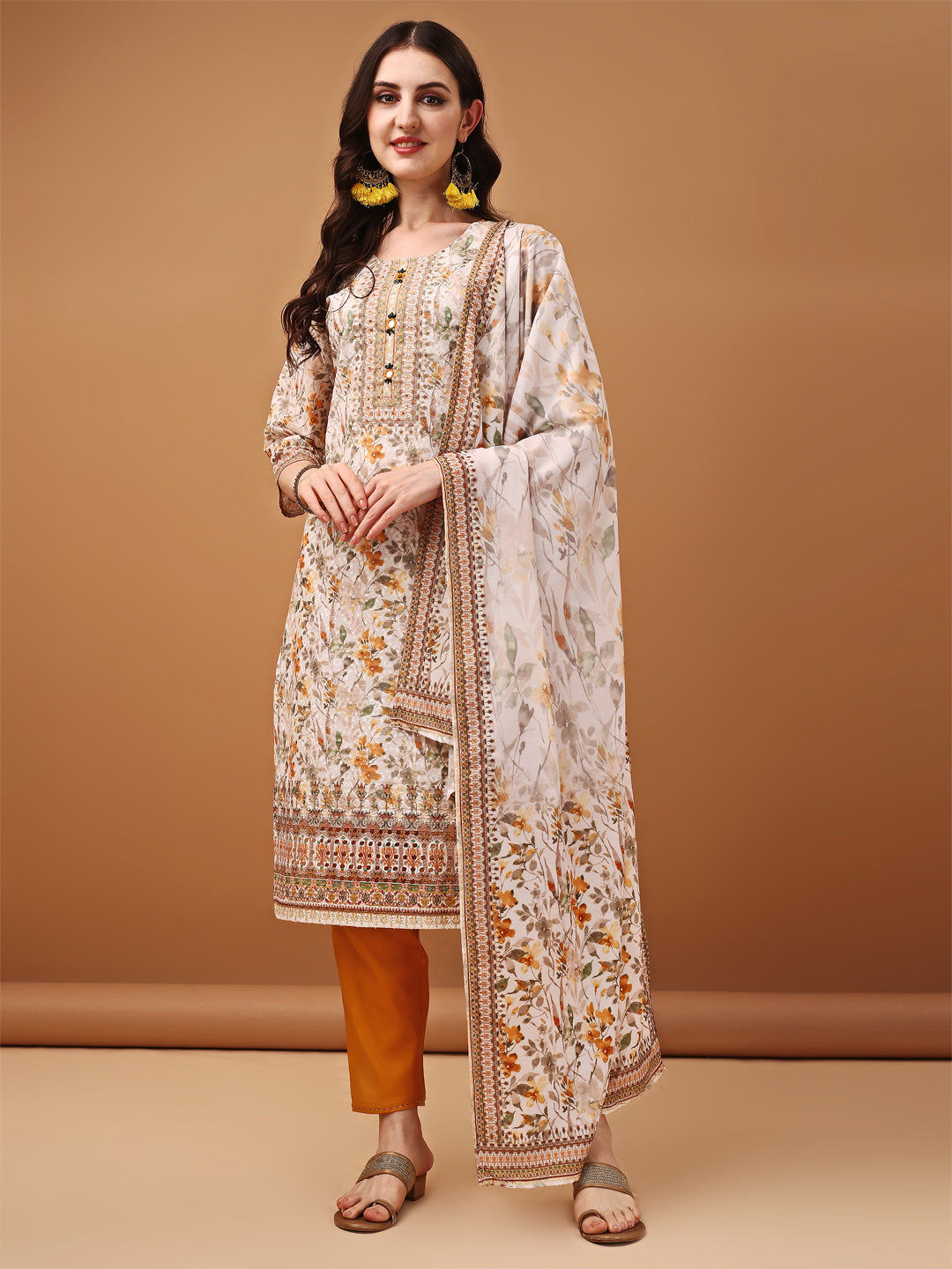 Hand Embroidered,Schiffli & Printed kurta with pant & Printed  Dupatta