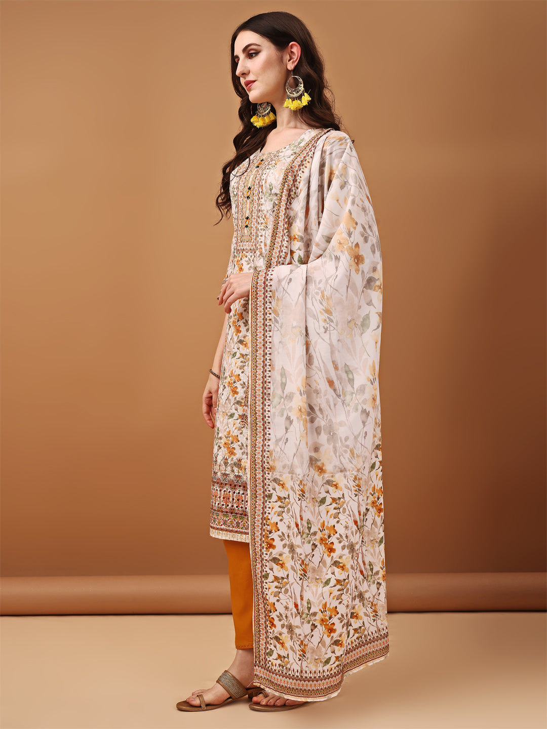 Hand Embroidered,Schiffli & Printed kurta with pant & Printed  Dupatta