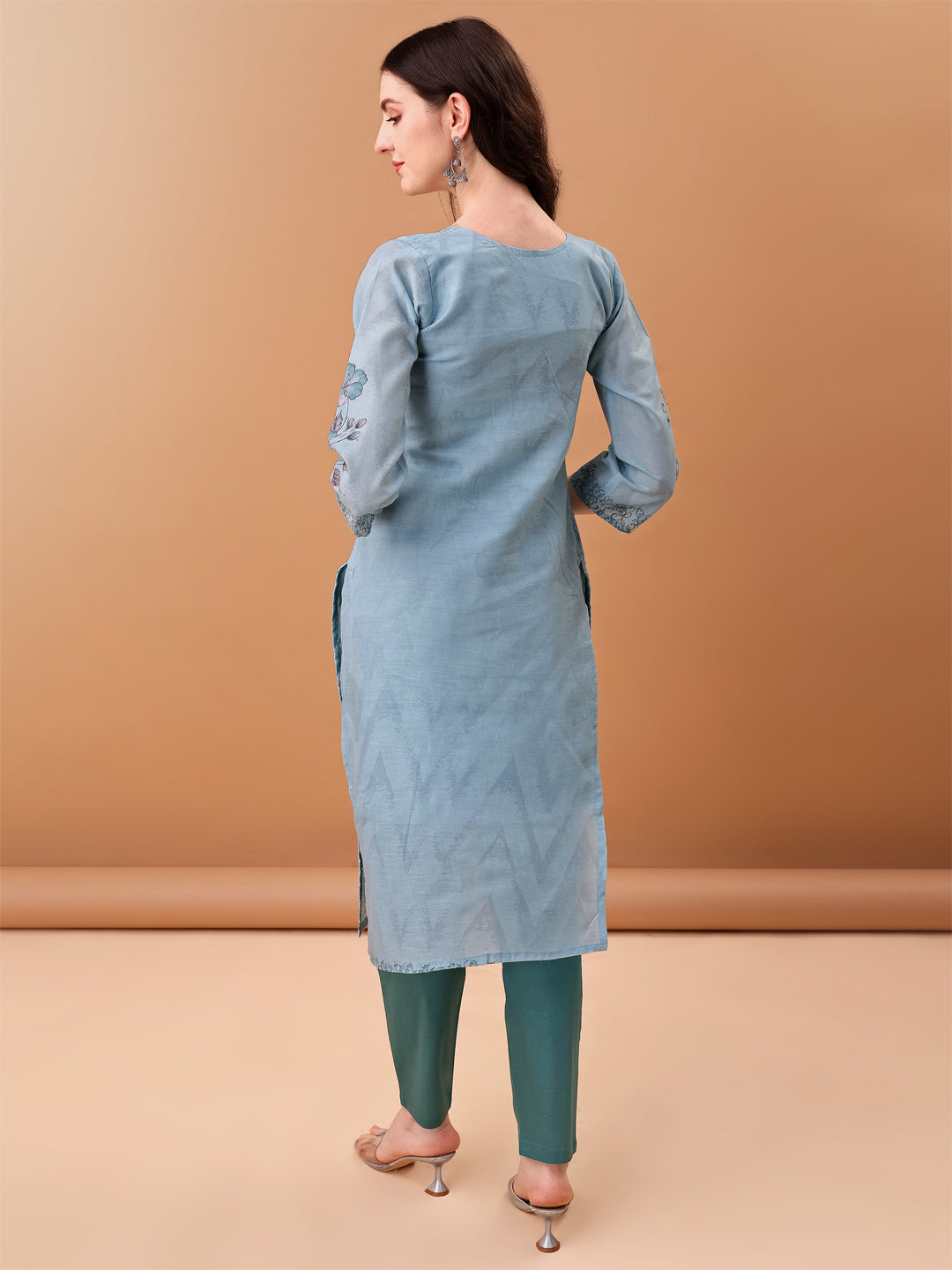 Hand Embroidered,Schiffli & Printed kurta with pant & Printed  Dupatta