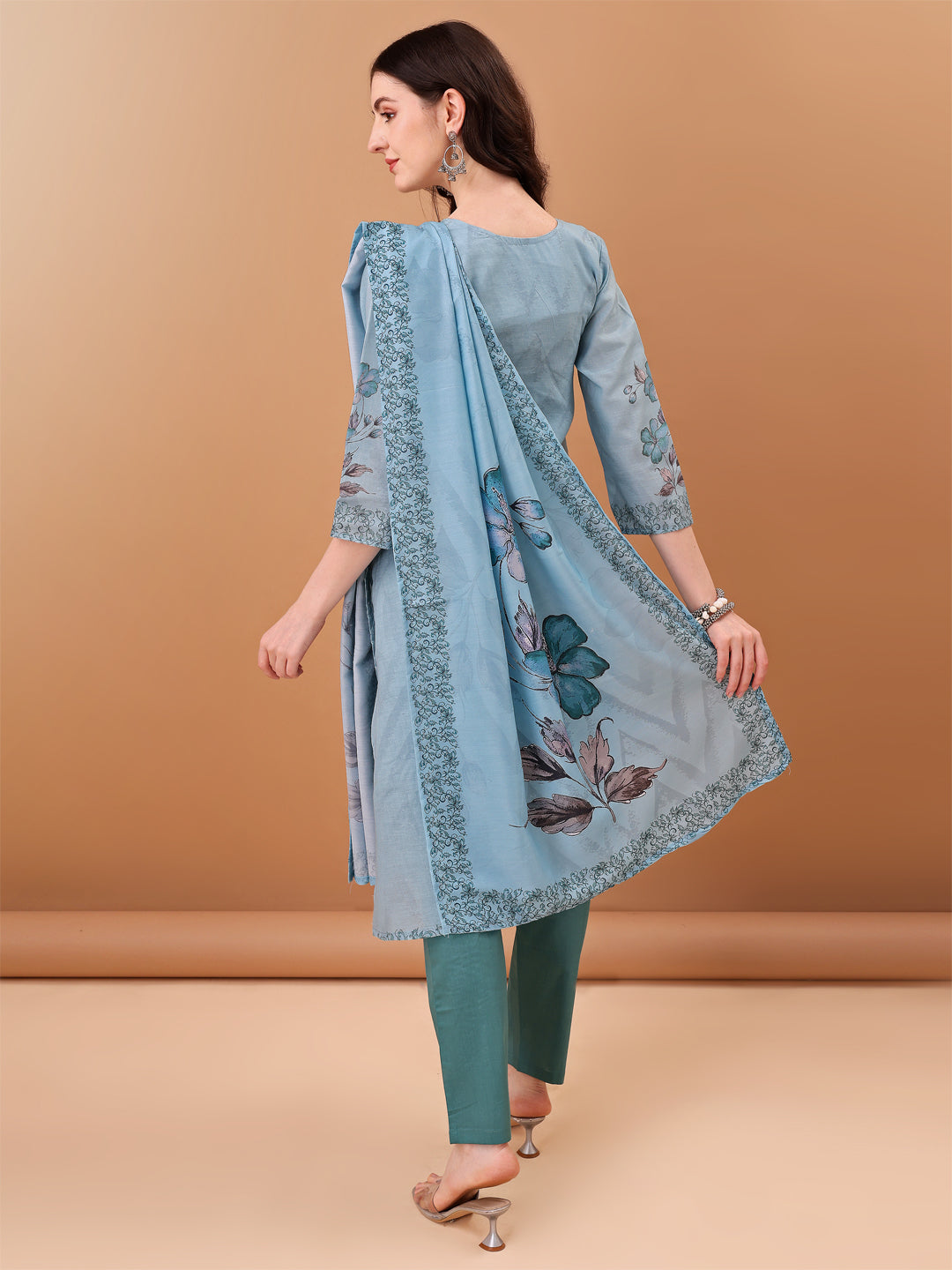 Hand Embroidered,Schiffli & Printed kurta with pant & Printed  Dupatta