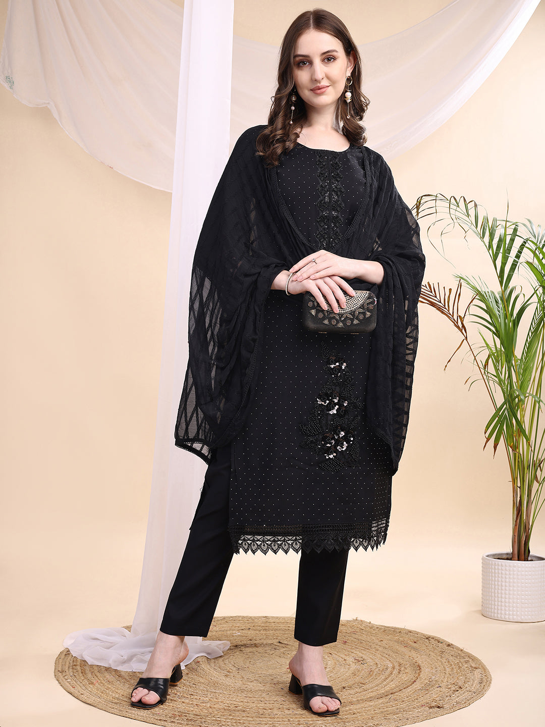 Beads & Swarovski Embroidered Kurta with Pant & Dupatta