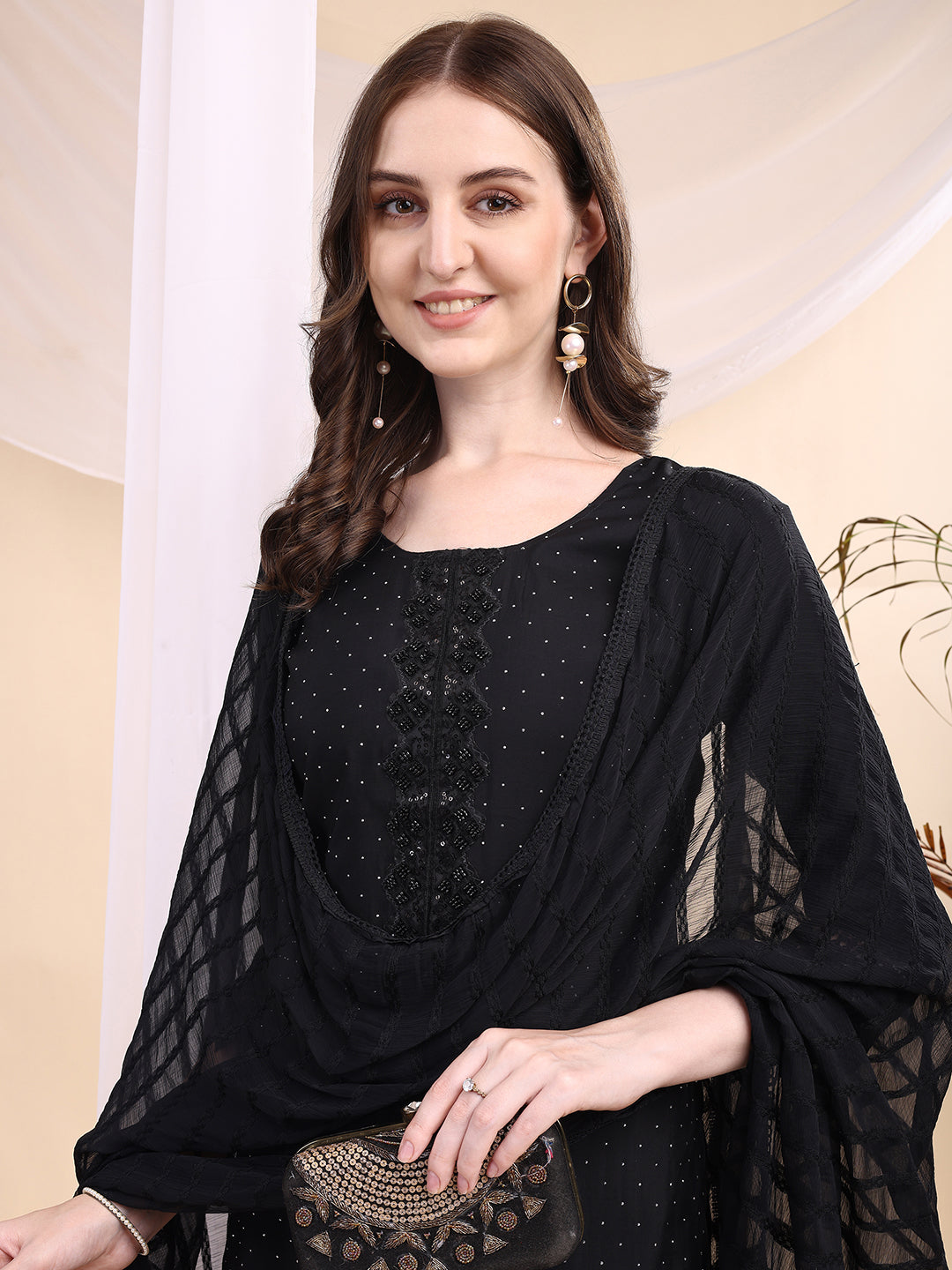 Beads & Swarovski Embroidered Kurta with Pant & Dupatta