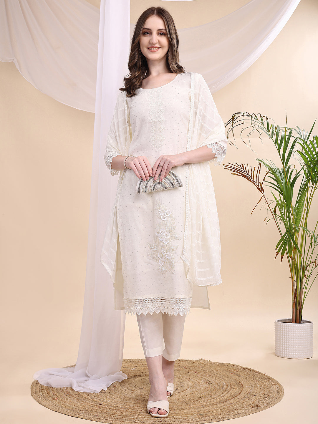 Beads & Swarovski Embroidered Kurta with Pant & Dupatta