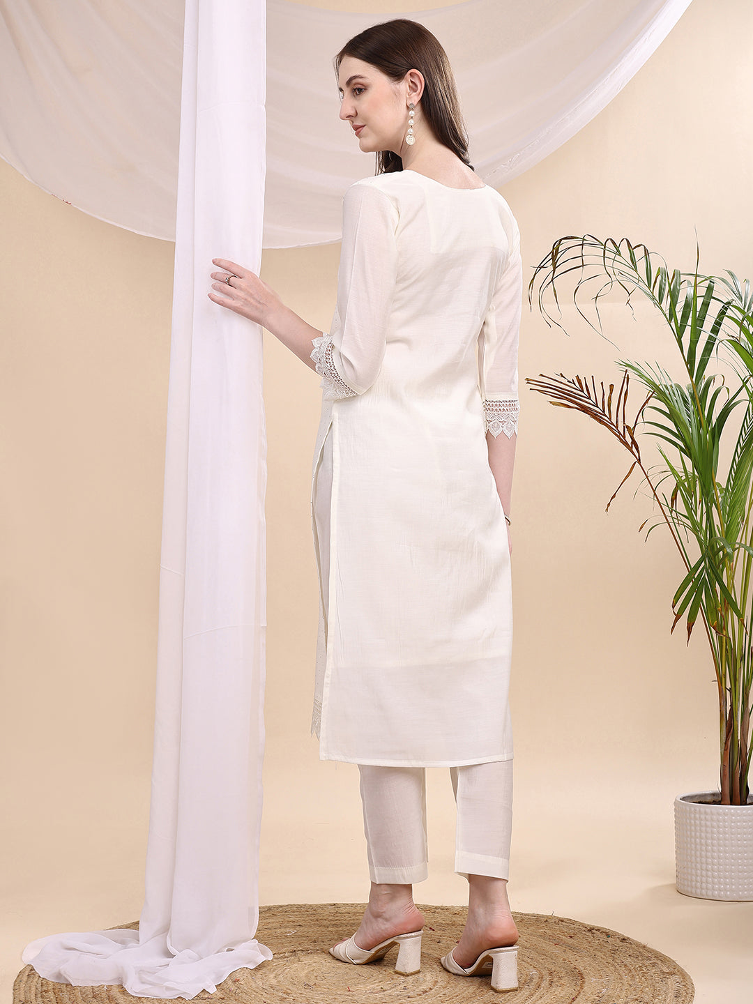 Beads & Swarovski Embroidered Kurta with Pant & Dupatta