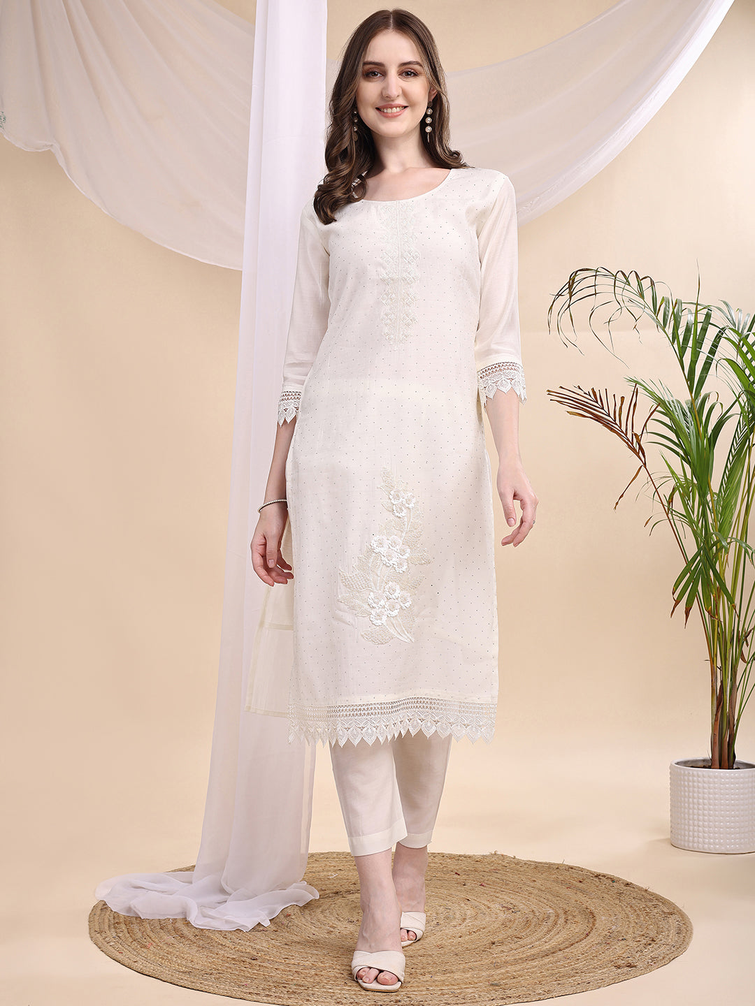 Beads & Swarovski Embroidered Kurta with Pant & Dupatta