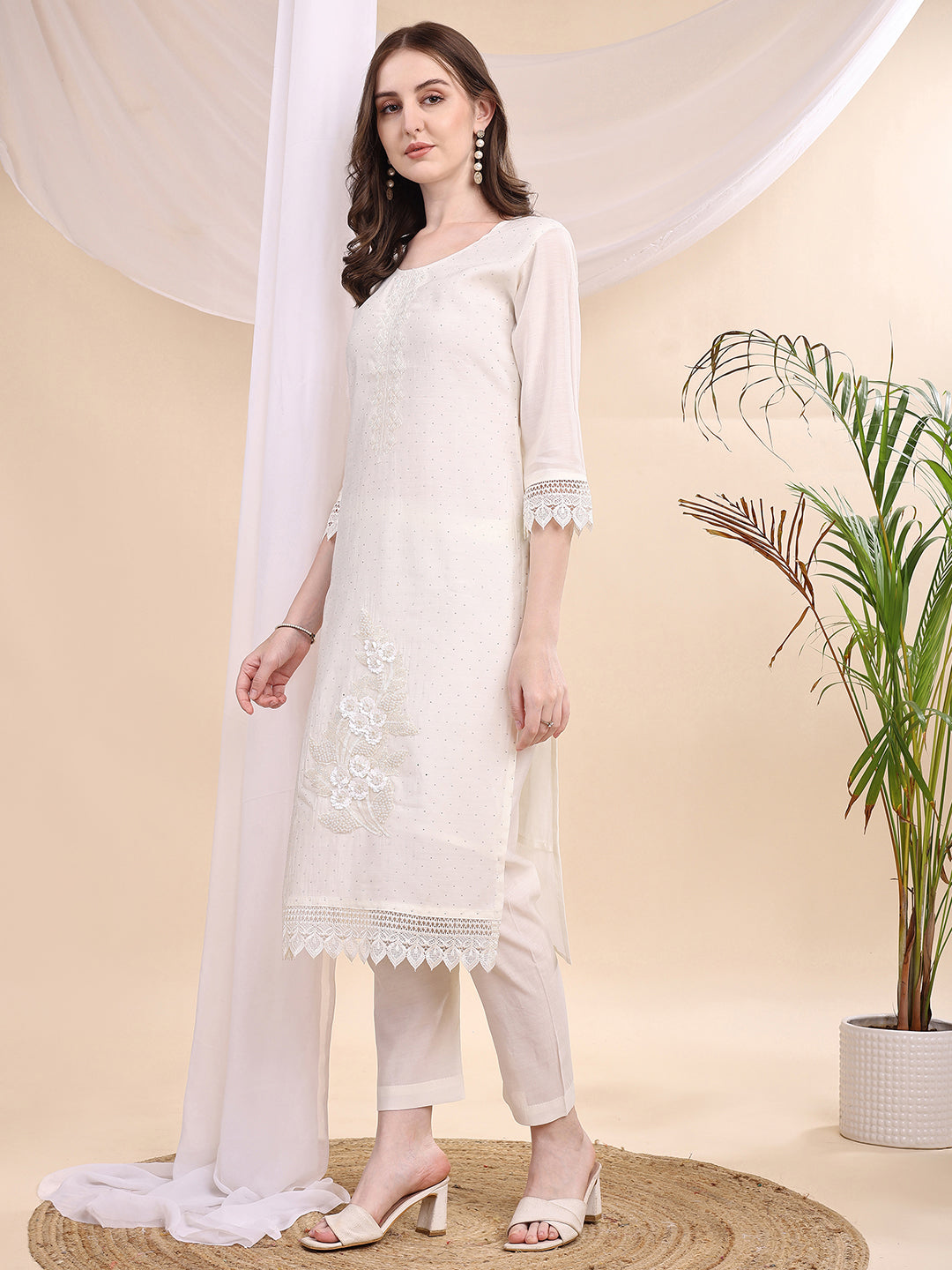 Beads & Swarovski Embroidered Kurta with Pant & Dupatta