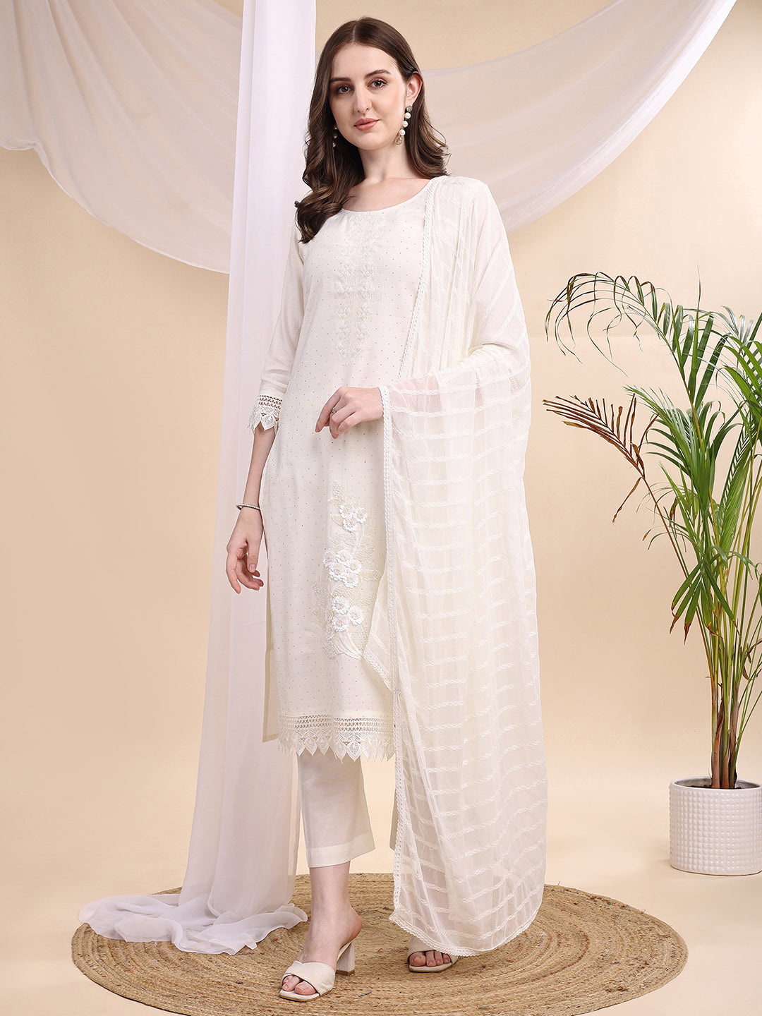 Beads & Swarovski Embroidered Kurta with Pant & Dupatta