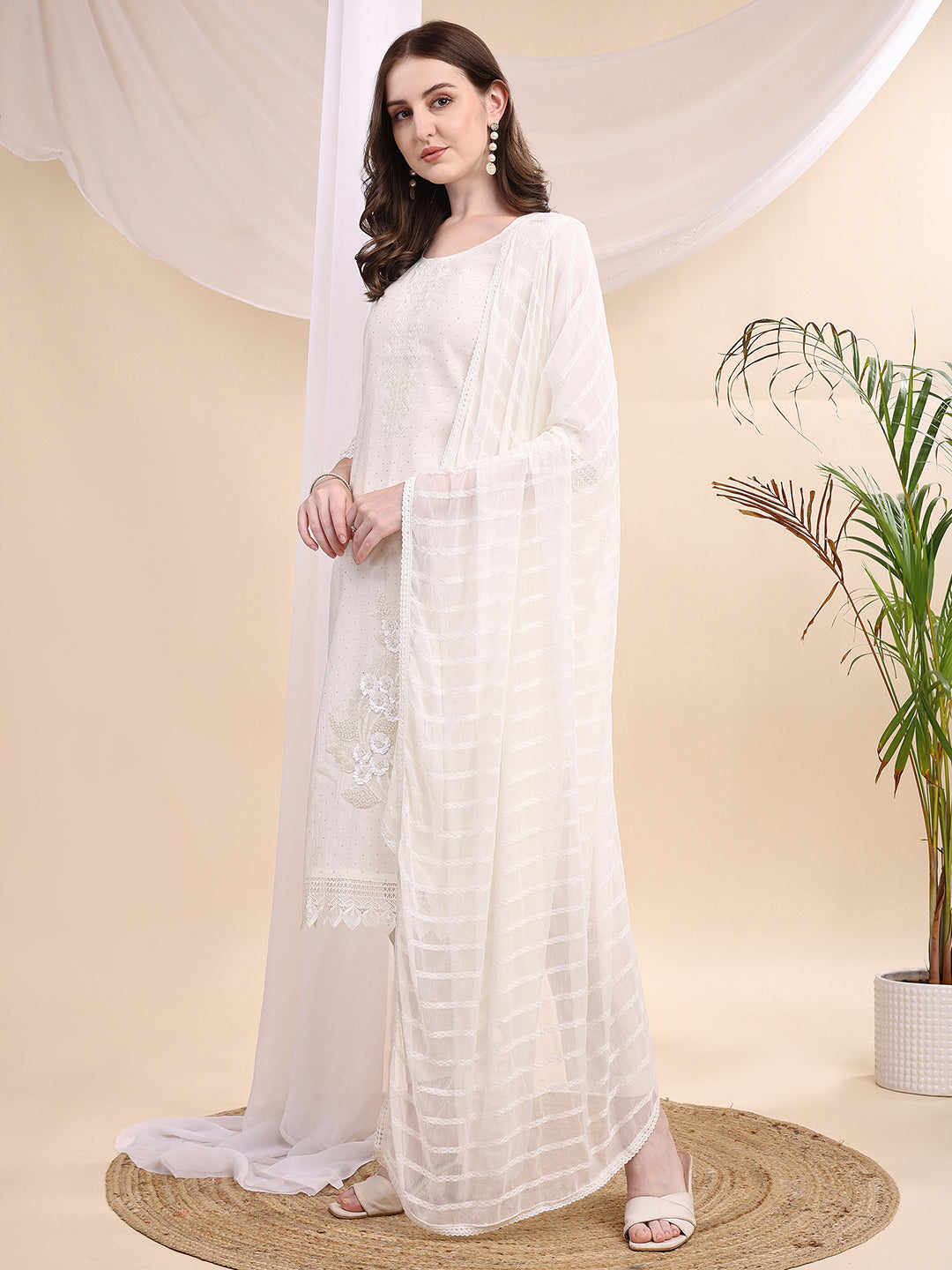 Beads & Swarovski Embroidered Kurta with Pant & Dupatta