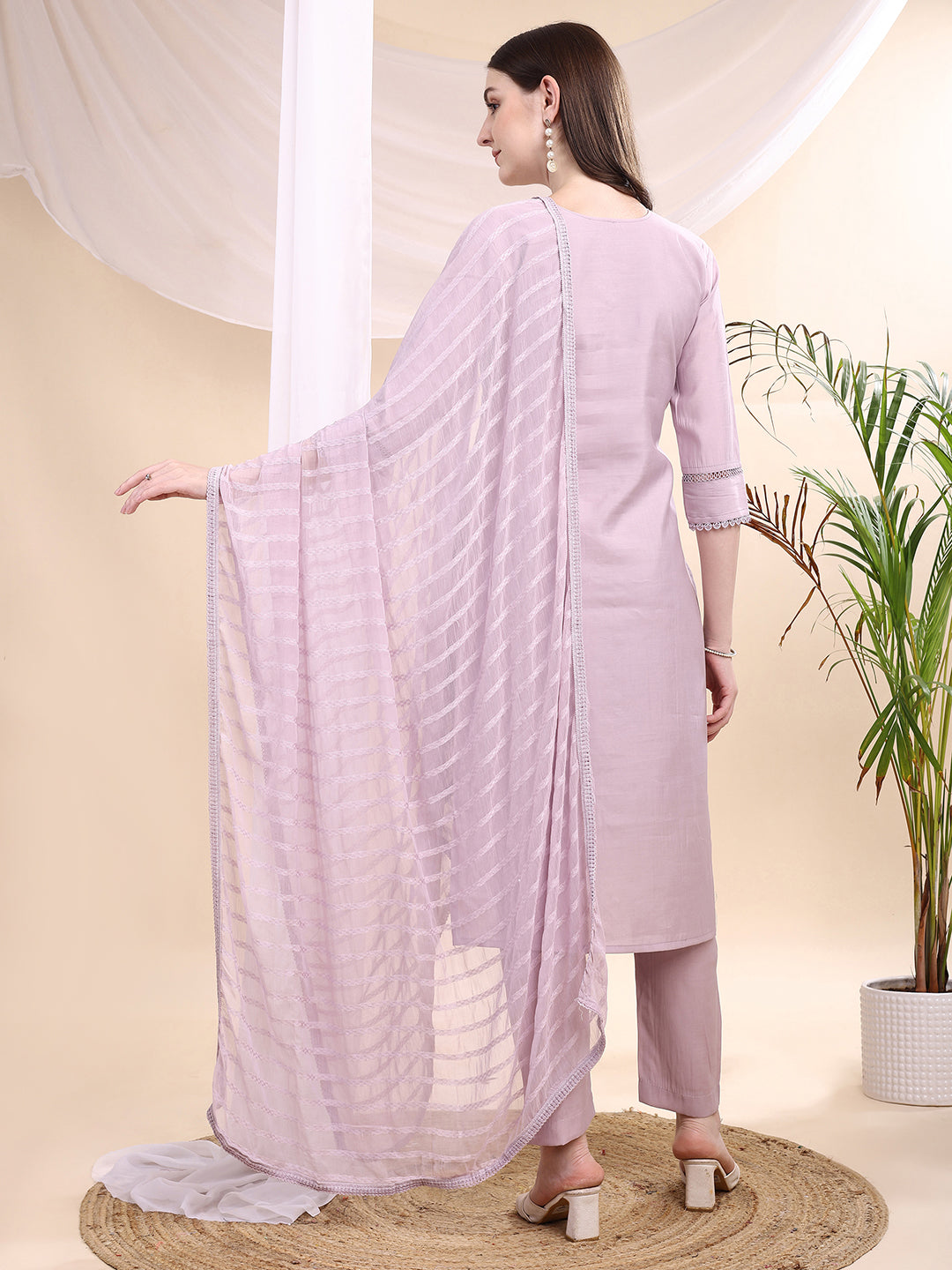 Applique Beads & Lace Embroidered Kurta with pant & Dupatta