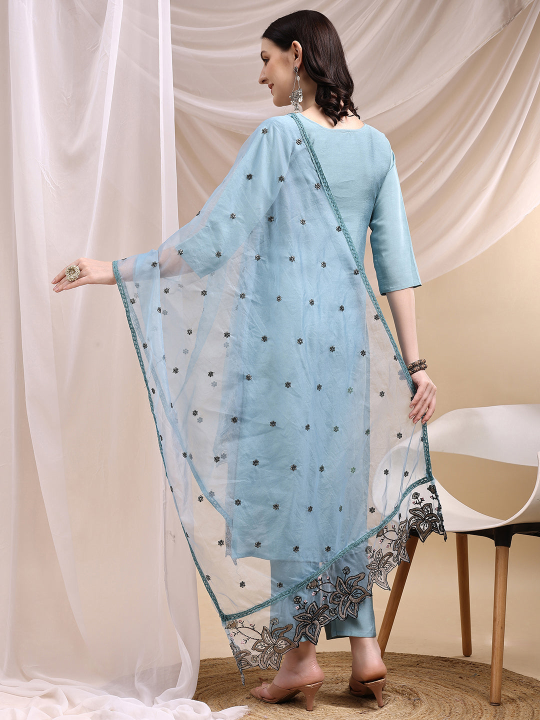 Embroidered Kurta with Pant & Embroidered Dupatta