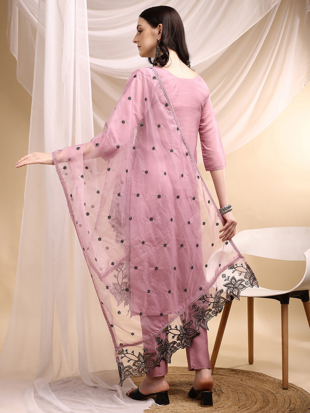 Embroidered Kurta with Pant & Embroidered Dupatta