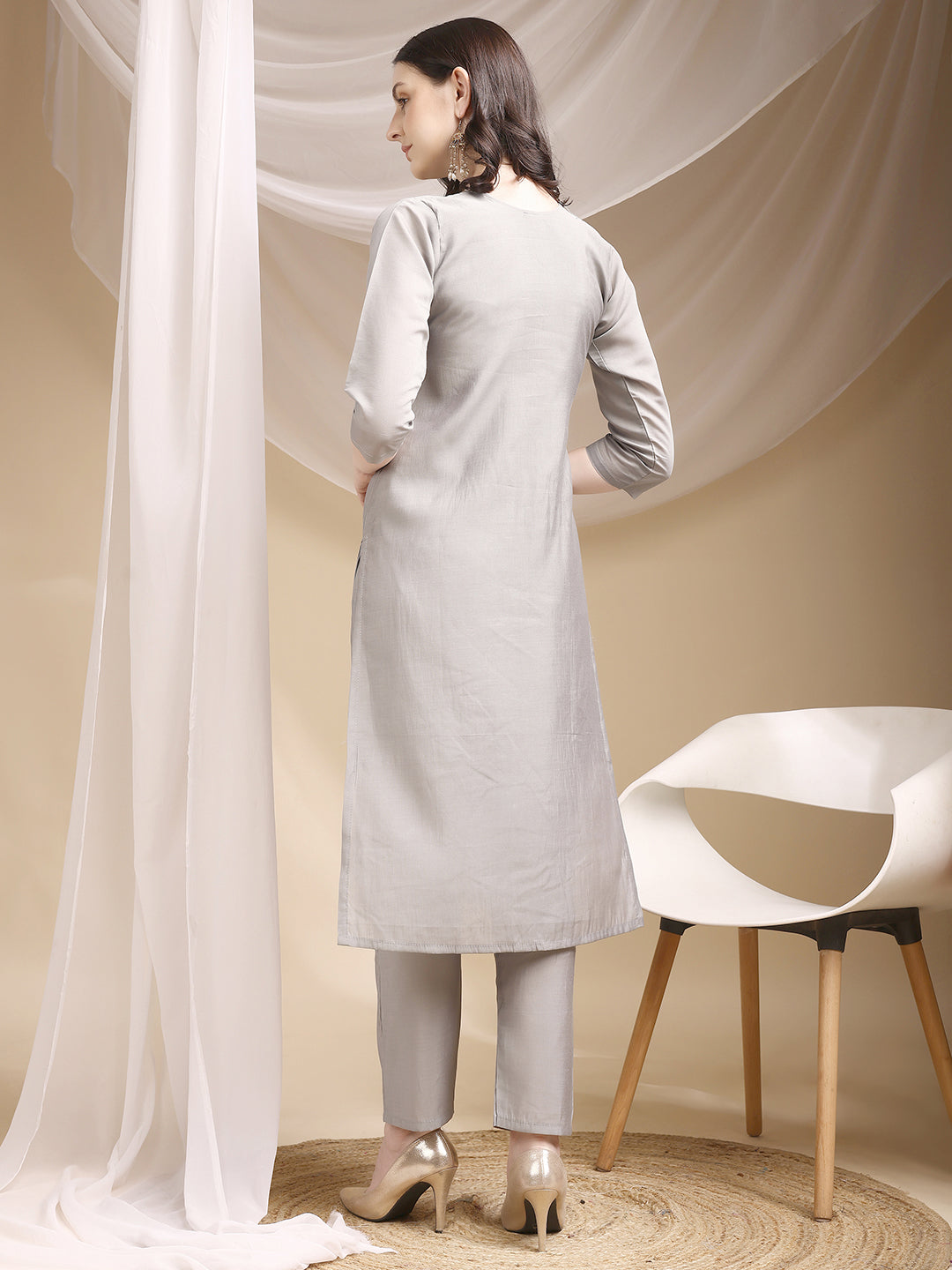 Hand & Thread Placement Embroidered Kurta with Pant & Embroidered Dupatta