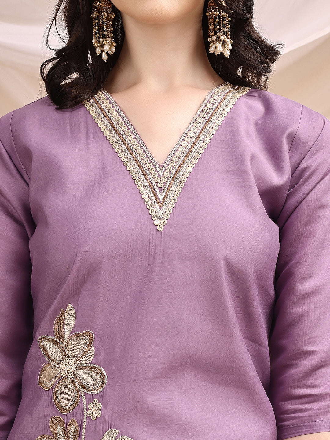 Hand & Thread Placement Embroidered Kurta with Pant & Embroidered Dupatta