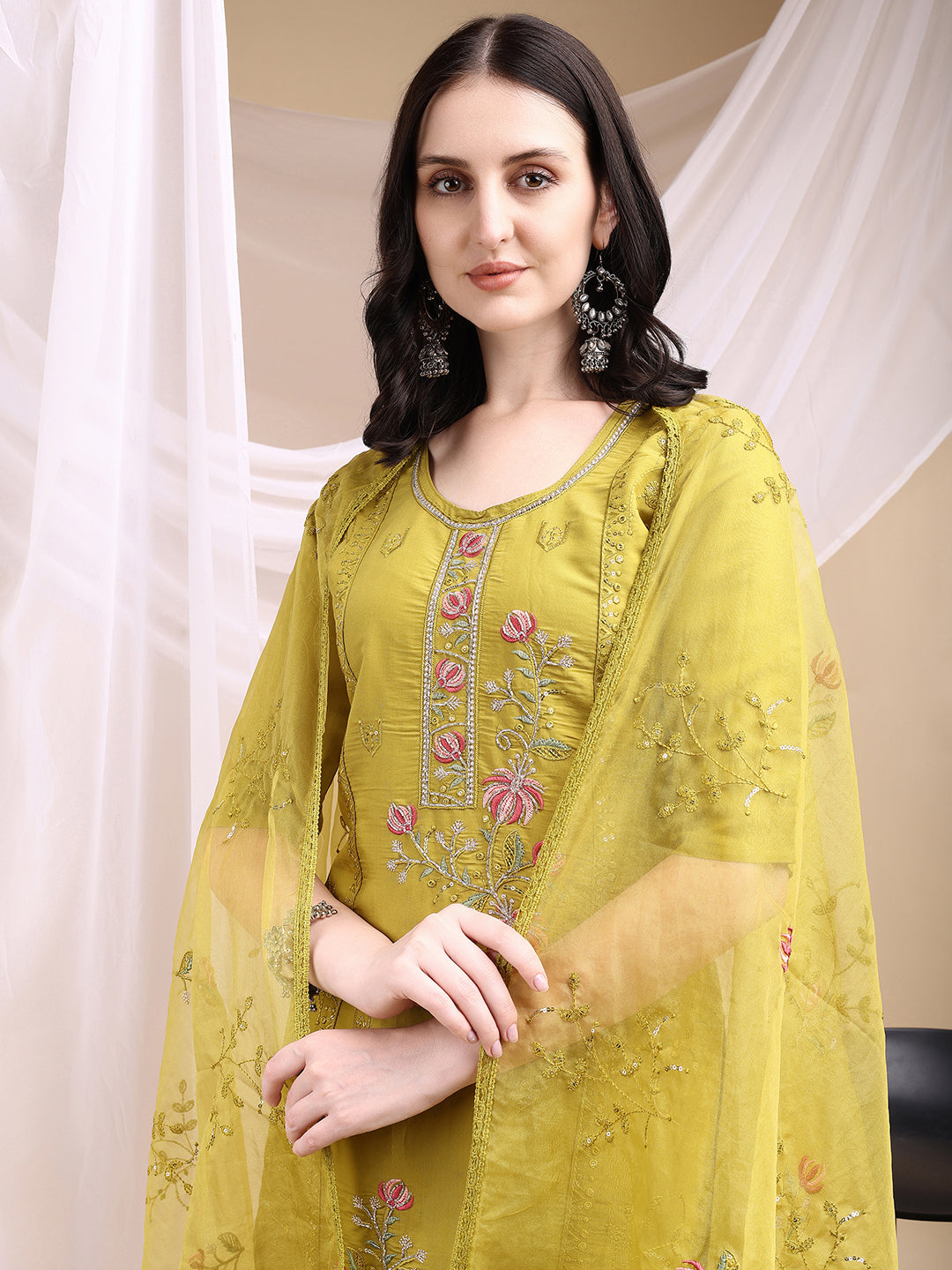 Hand Embroidered Kurta with Pant & Embroidered Dupatta