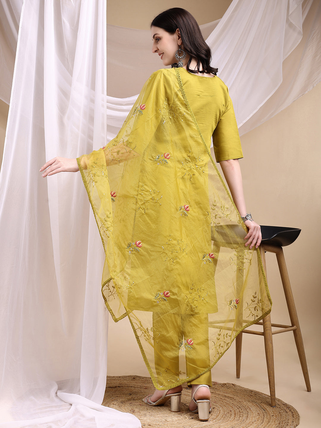 Hand Embroidered Kurta with Pant & Embroidered Dupatta